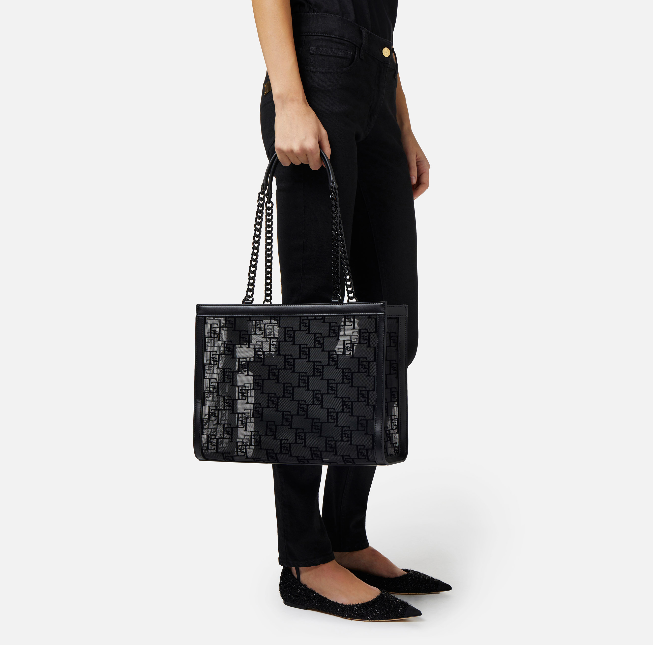 Большая сумка-шоппер из флокированной сетчатой ткани - Elisabetta Franchi