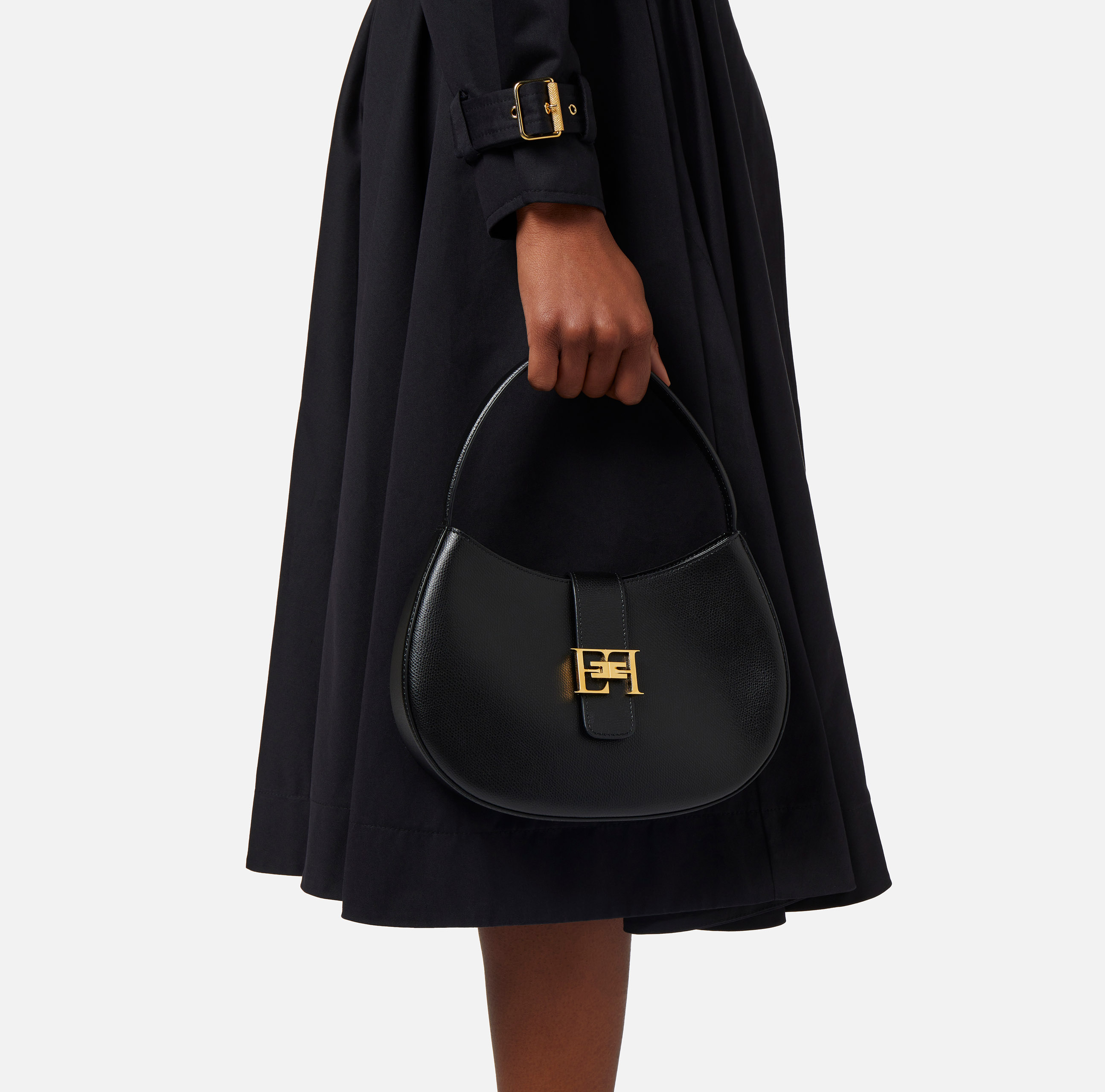 Большая сумка-хобо с металлическим логотипом - Elisabetta Franchi