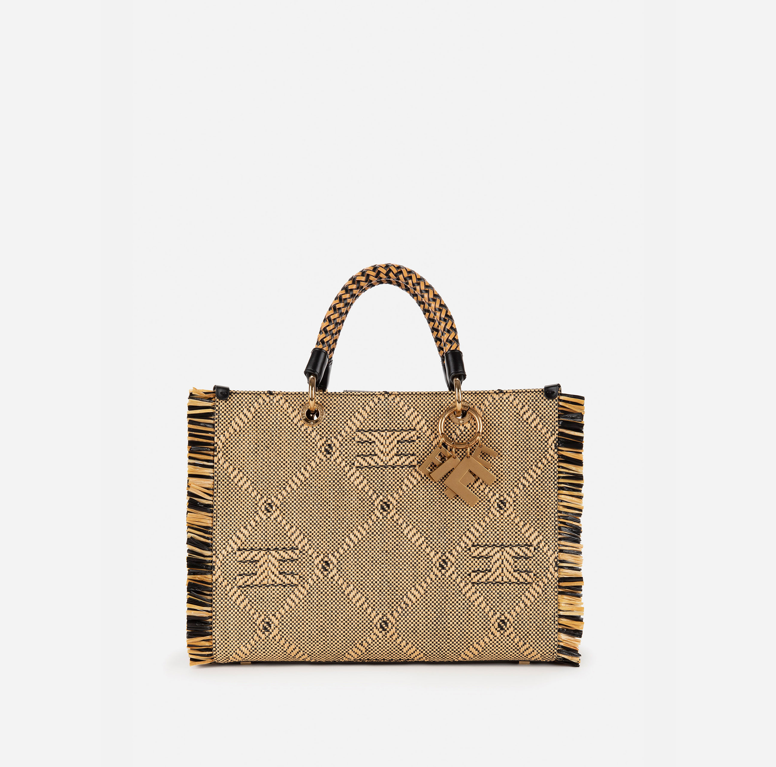 Medium tote bag in raffia with fringes - BORSE - Elisabetta Franchi