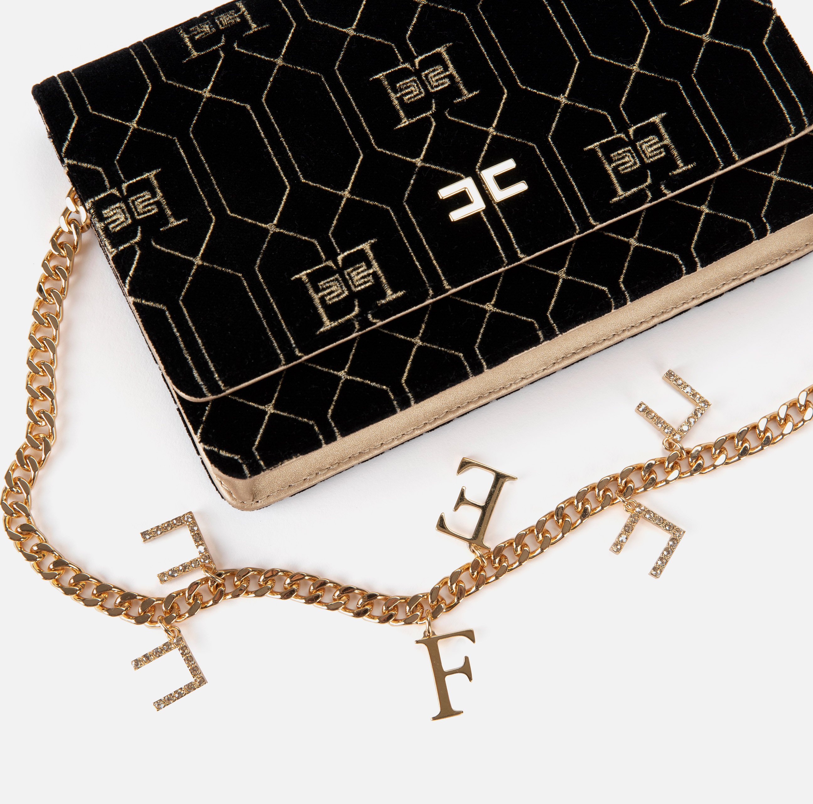 Petit sac porté épaule avec chaîne et pendentifs logotés - Elisabetta Franchi