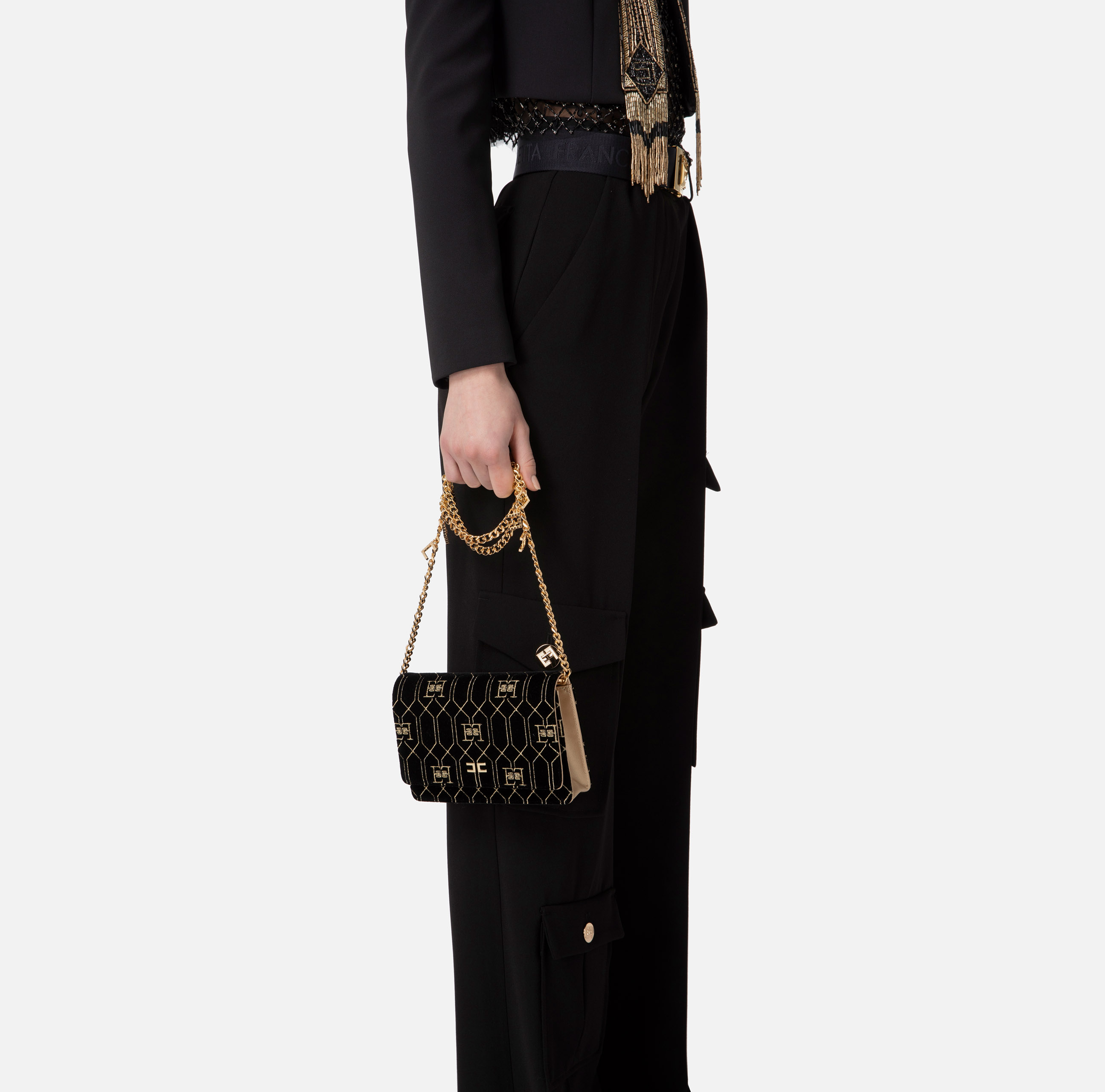 Small shoulder bag with chain and logoed charms - Elisabetta Franchi