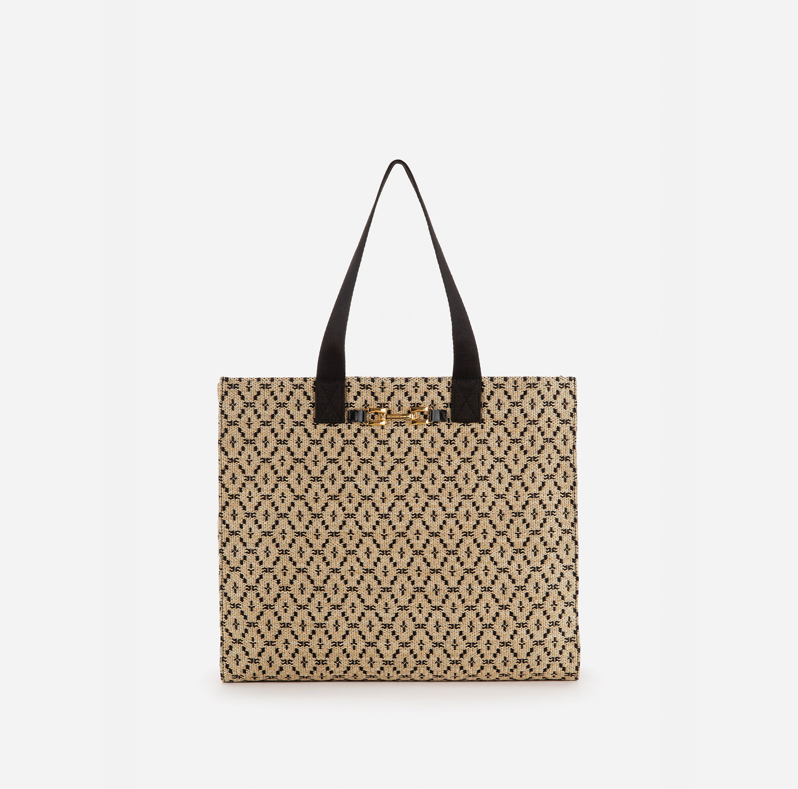Large raffia shopper bag with jacquard fabric - BORSE - Elisabetta Franchi
