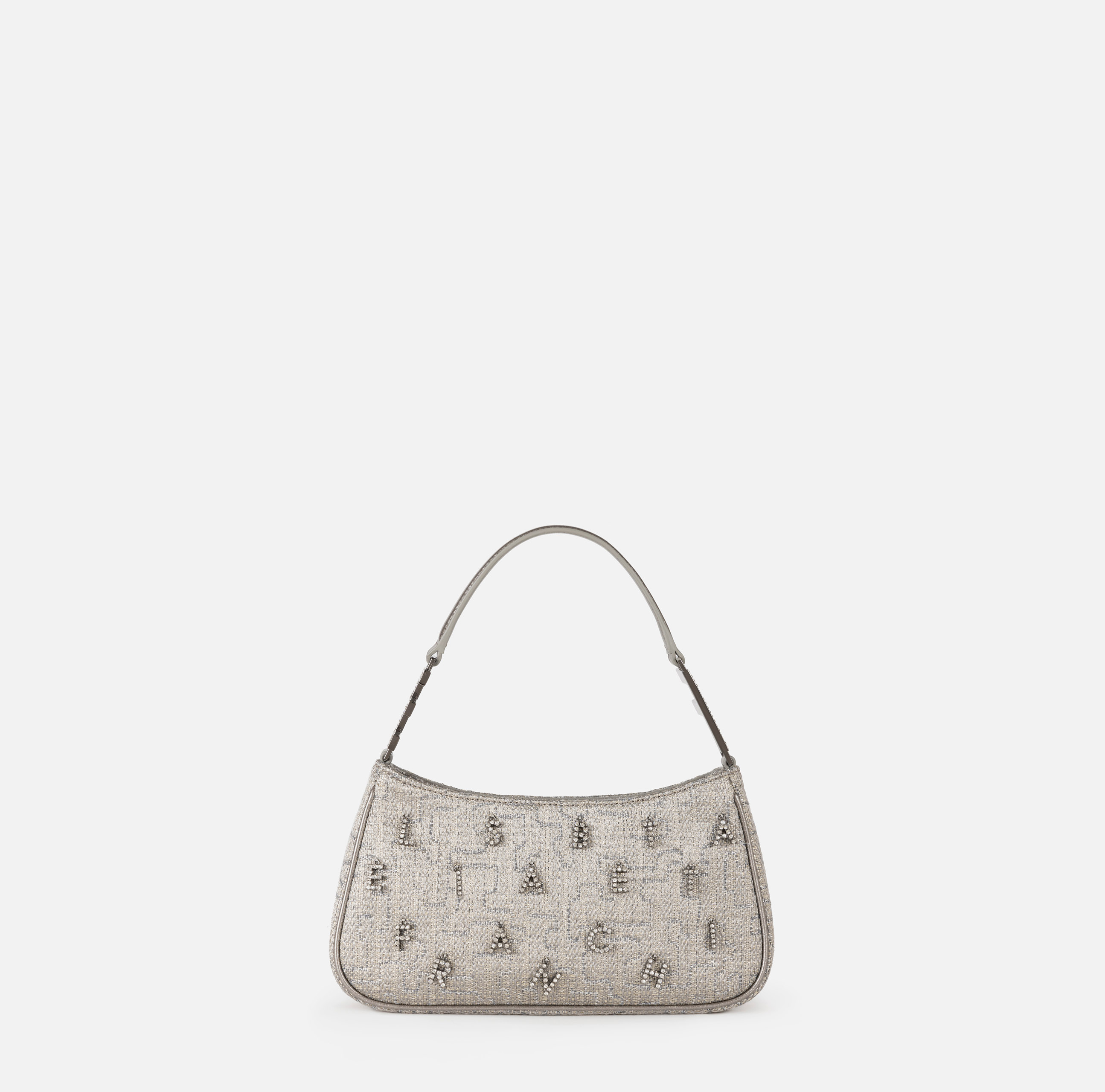 Lurex tweed over-the-shoulder bag with rhinestone lettering - Elisabetta Franchi