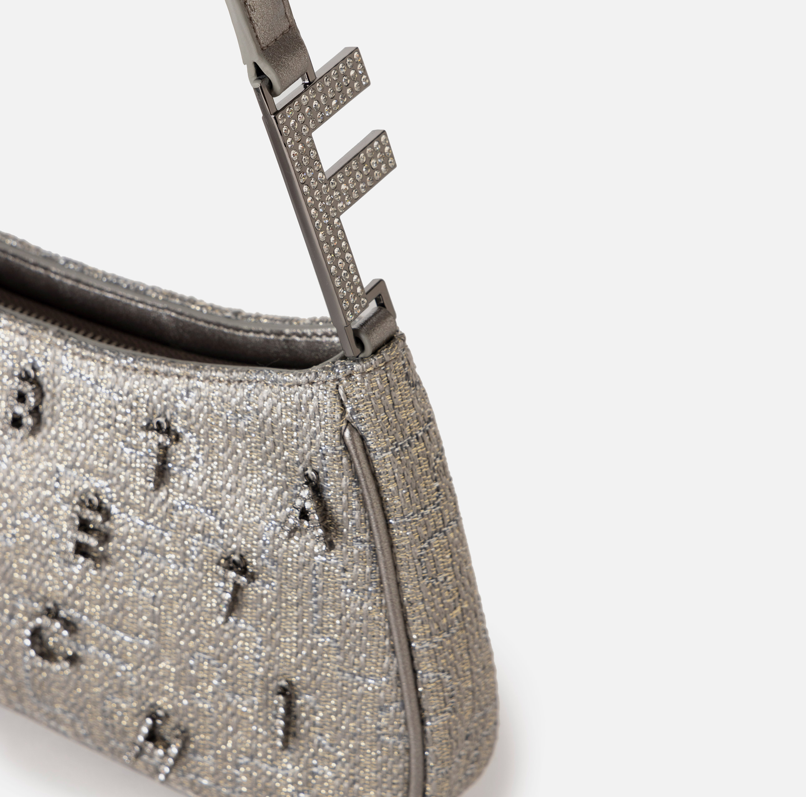 Borsa a spalla in tweed lurex con lettering di strass - Elisabetta Franchi