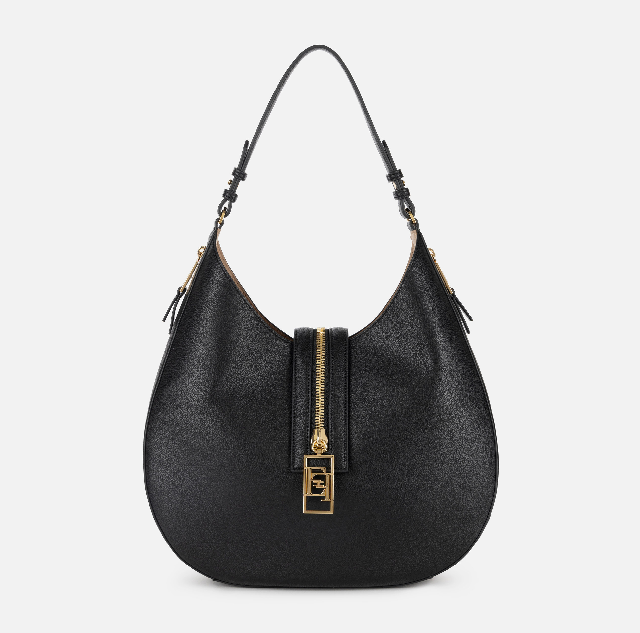 Large hobo bag in leather-effect material with zip - BORSE - Elisabetta Franchi