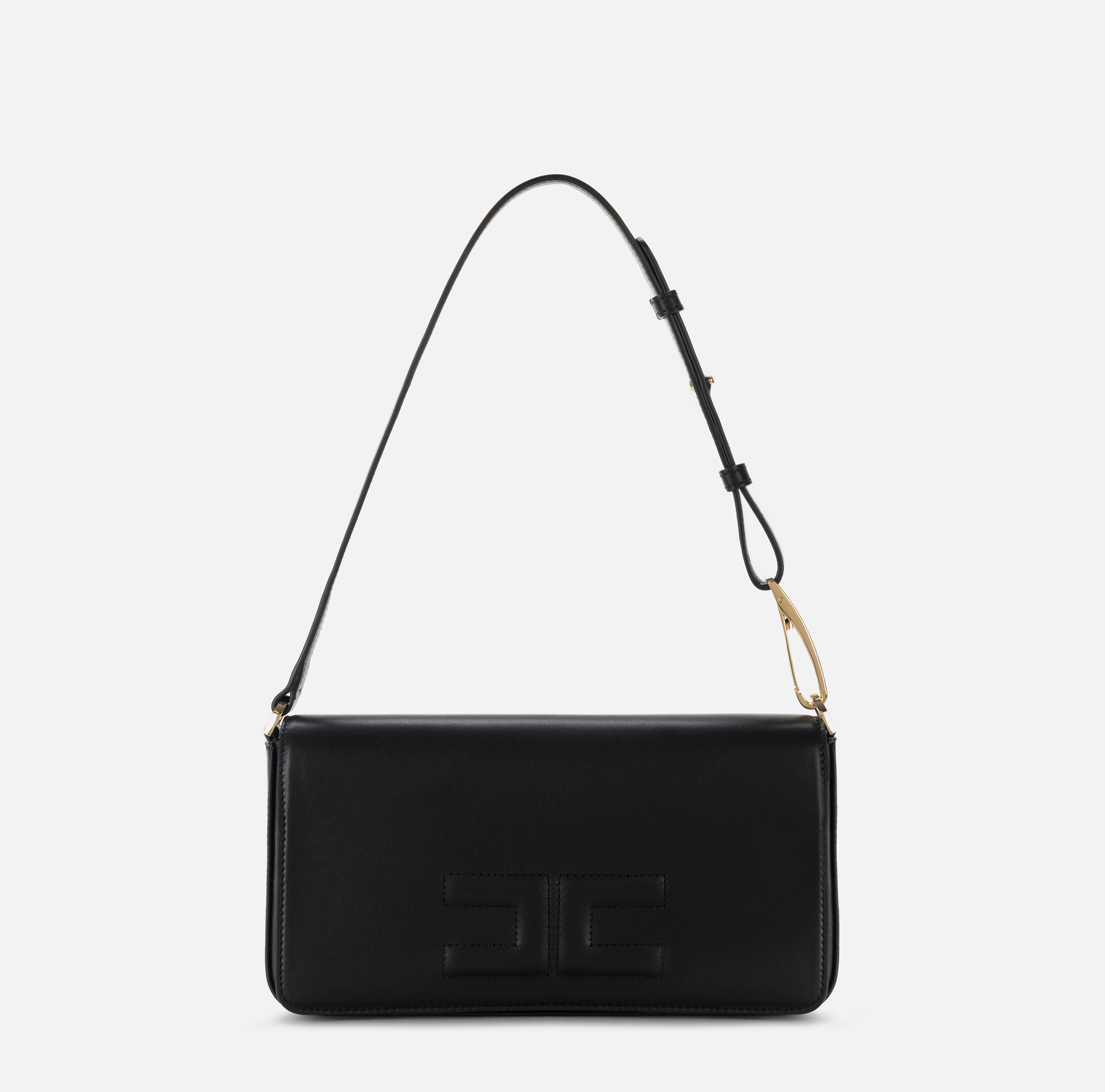 Leather shoulder bag with embossed logo - Elisabetta Franchi