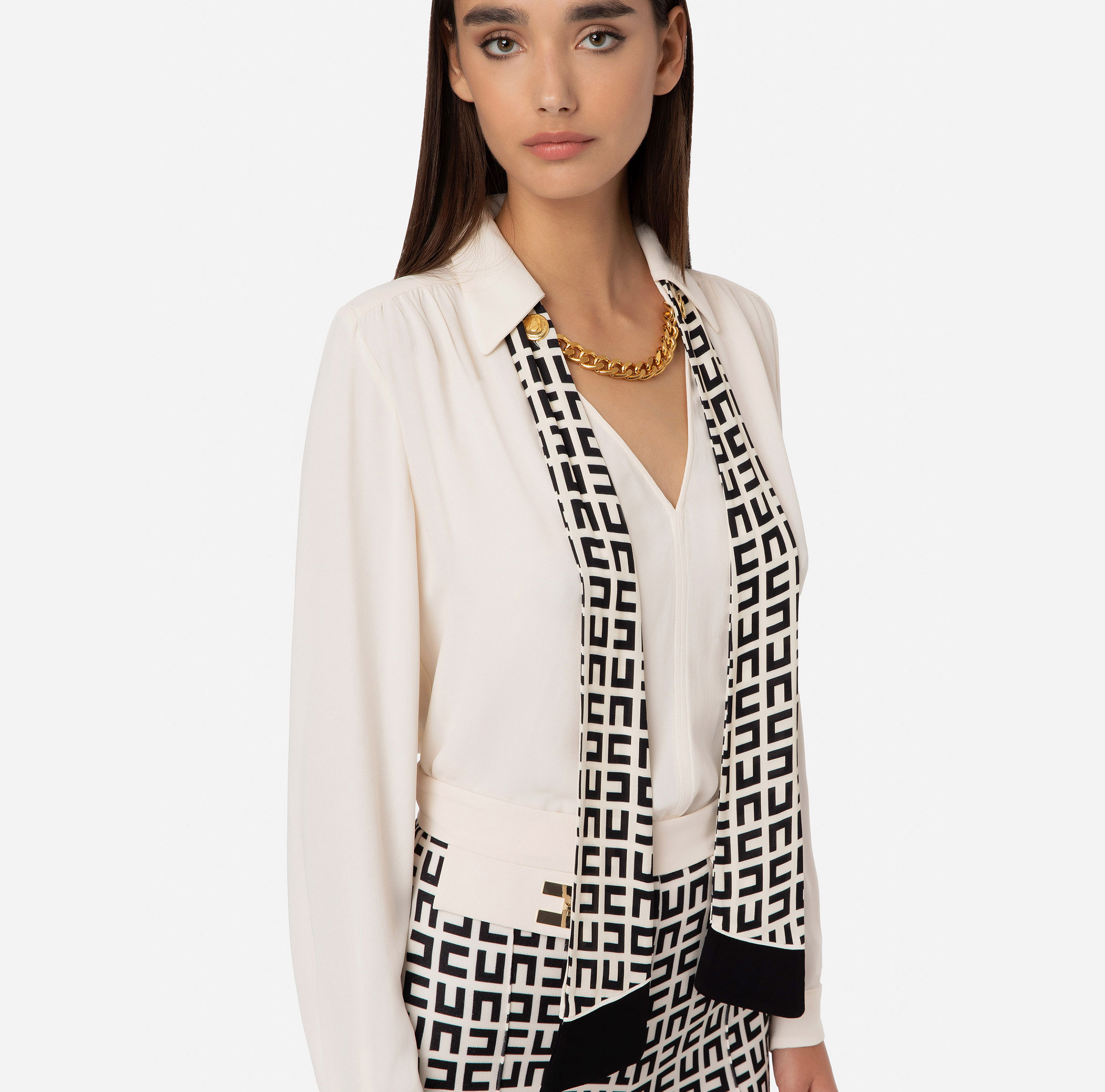 Shirt with straight fit and V-neck - Elisabetta Franchi
