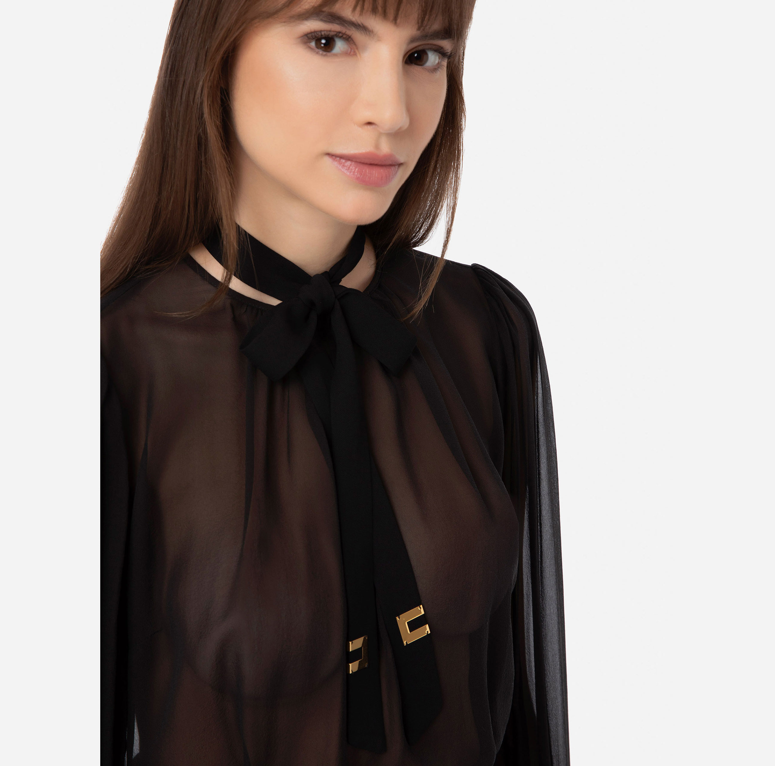 Crew neck silk georgette blouse - Elisabetta Franchi