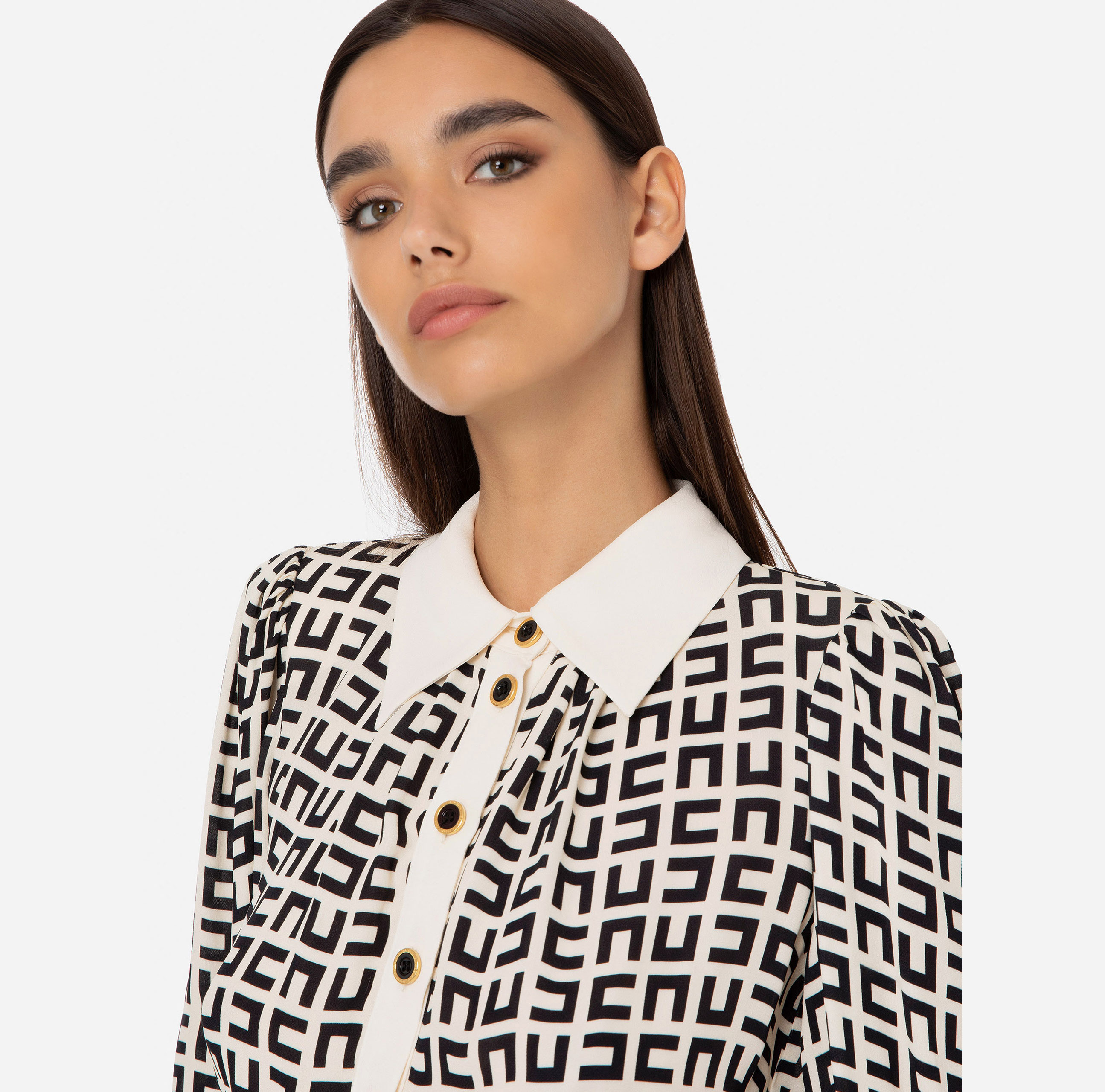 Cropped shirt in printed viscose georgette fabric - Elisabetta Franchi