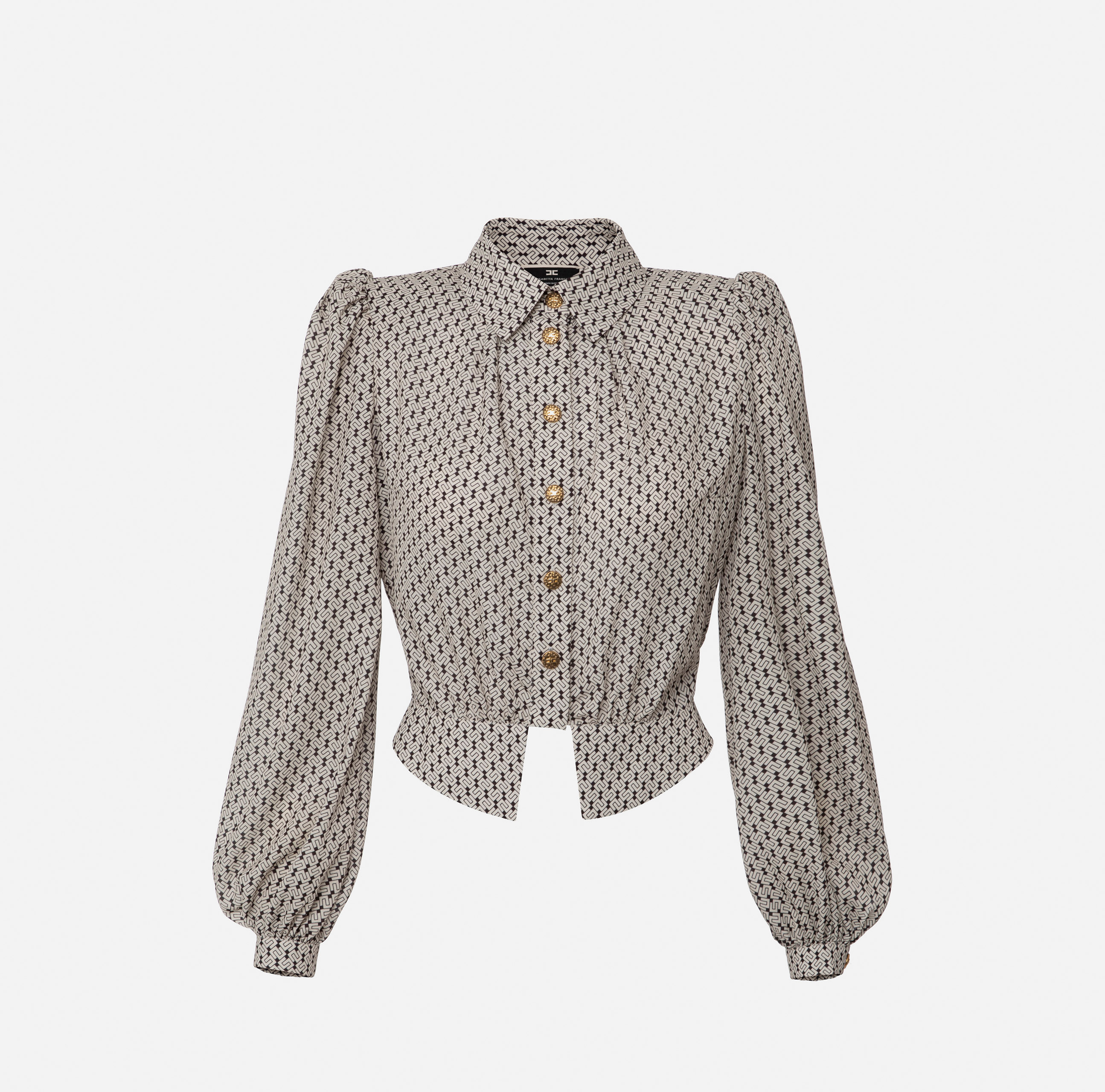 Crop blouse in viscose with micro logo print - ABBIGLIAMENTO - Elisabetta Franchi