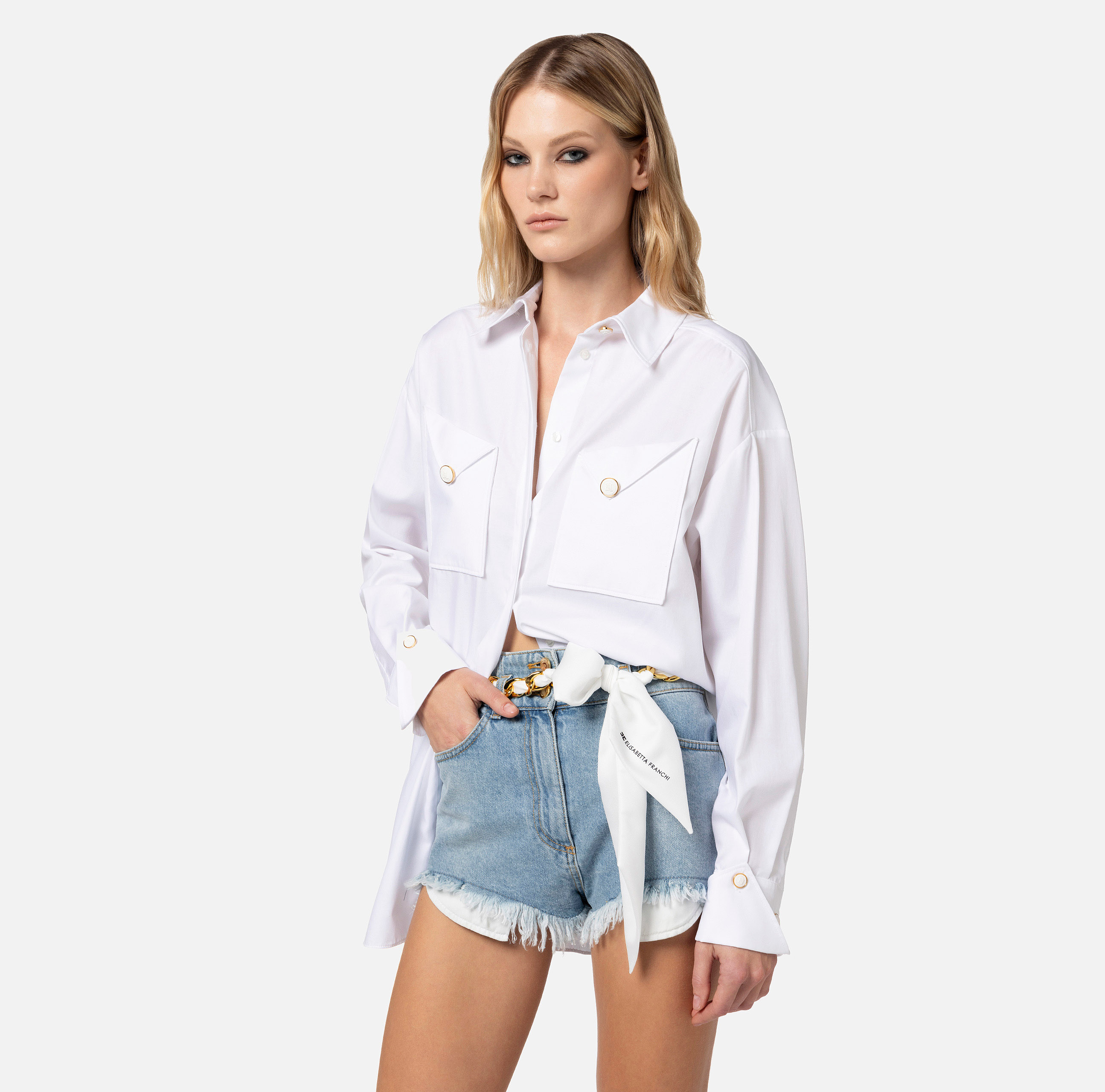 Cotton poplin shirt with pockets - Elisabetta Franchi