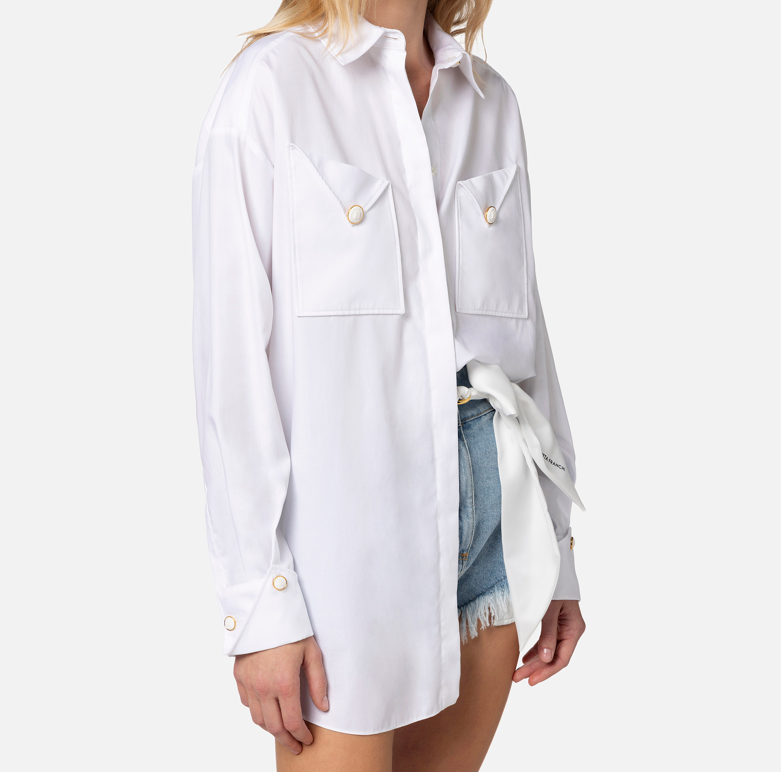 Camisa de popelina de algodón con bolsillos - Elisabetta Franchi
