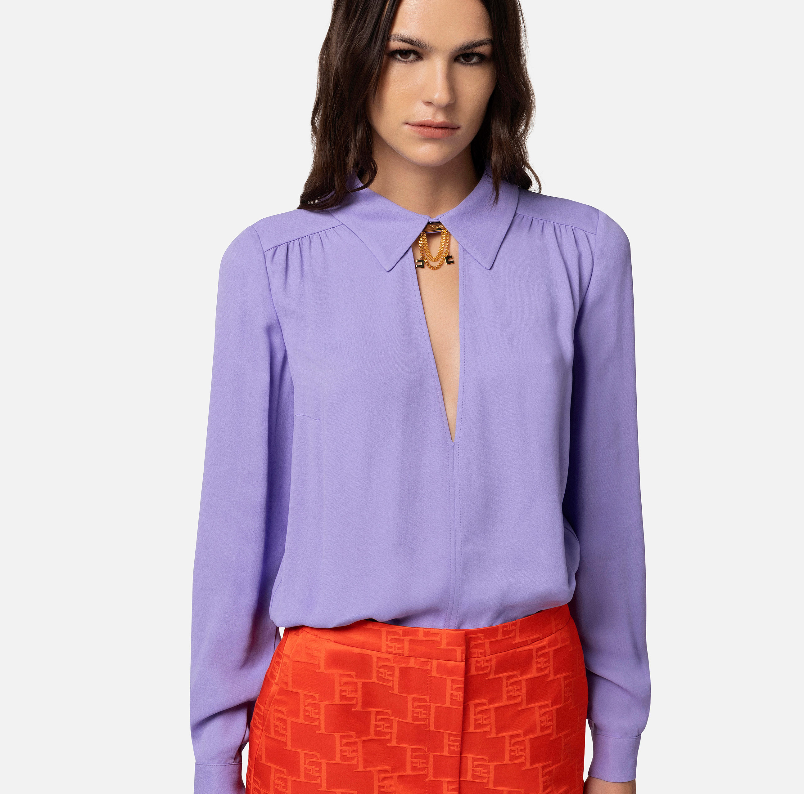 Blouse in viscose georgette fabric with accessory at the neck - Elisabetta Franchi