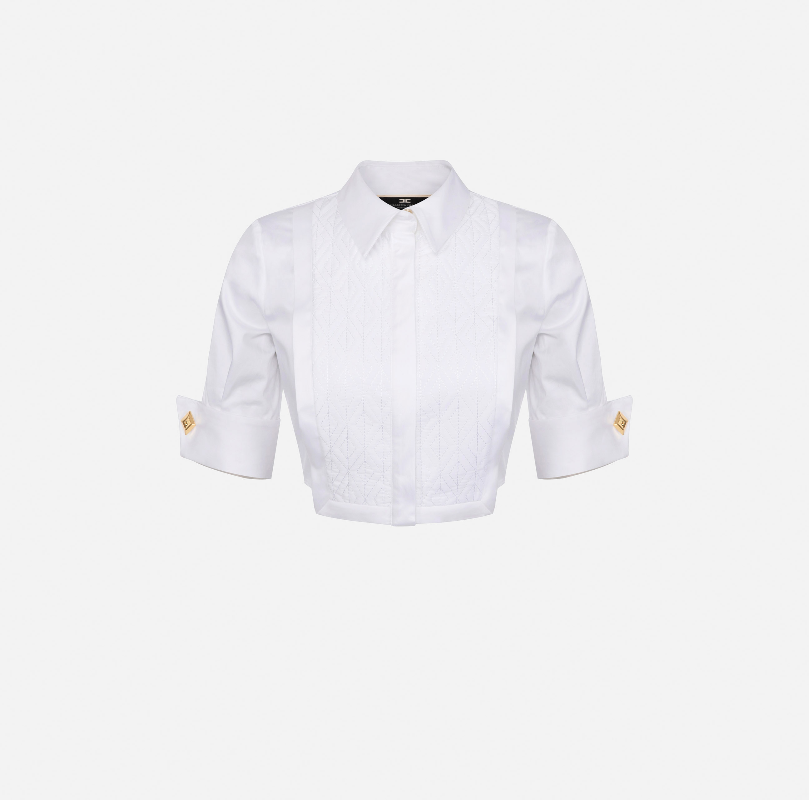 Cropped-Hemdbluse aus Baumwolle mit Stickerei - Elisabetta Franchi