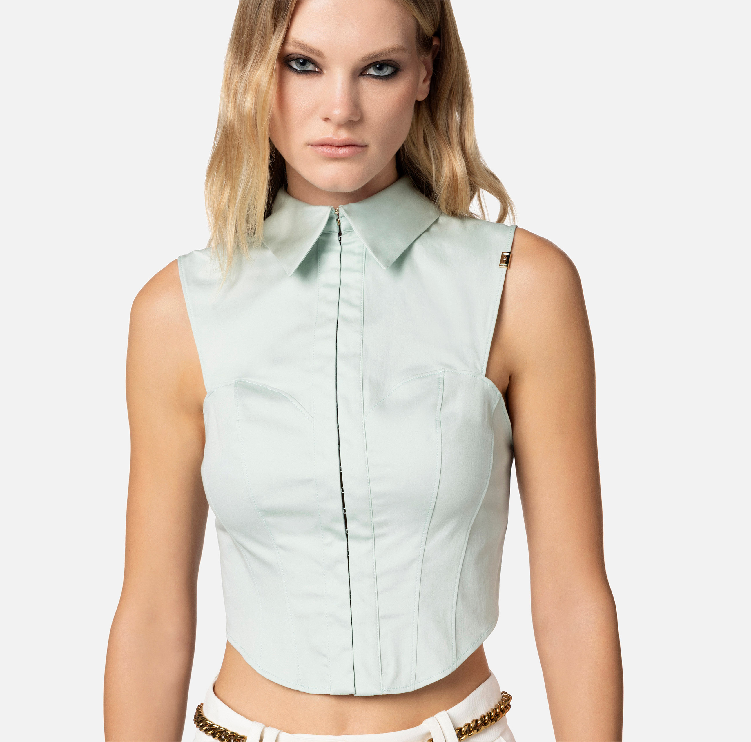 Cotton poplin bustier-style shirt - Elisabetta Franchi