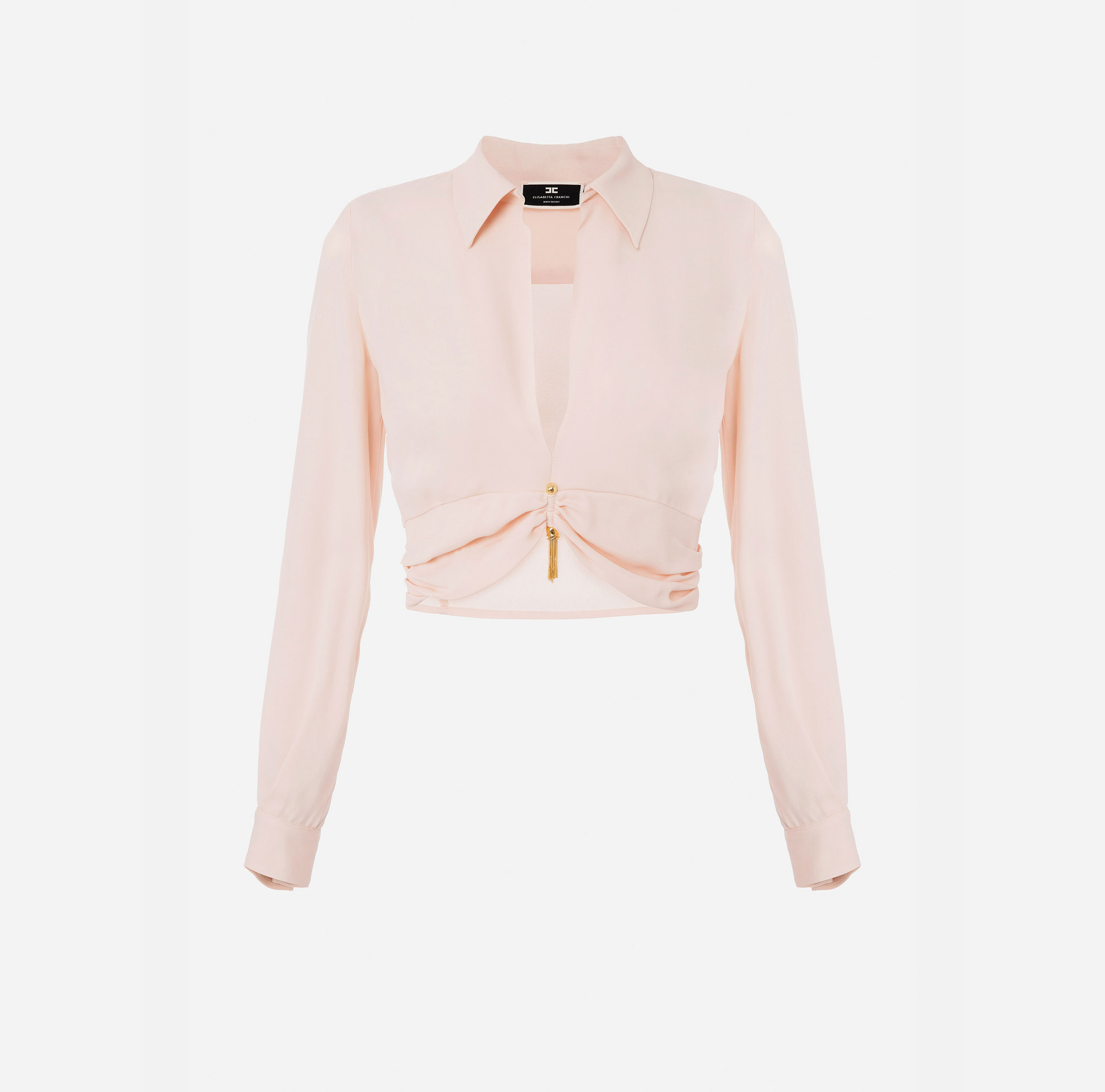Cropped shirt with collar and V-shaped opening on the front - Elisabetta Franchi