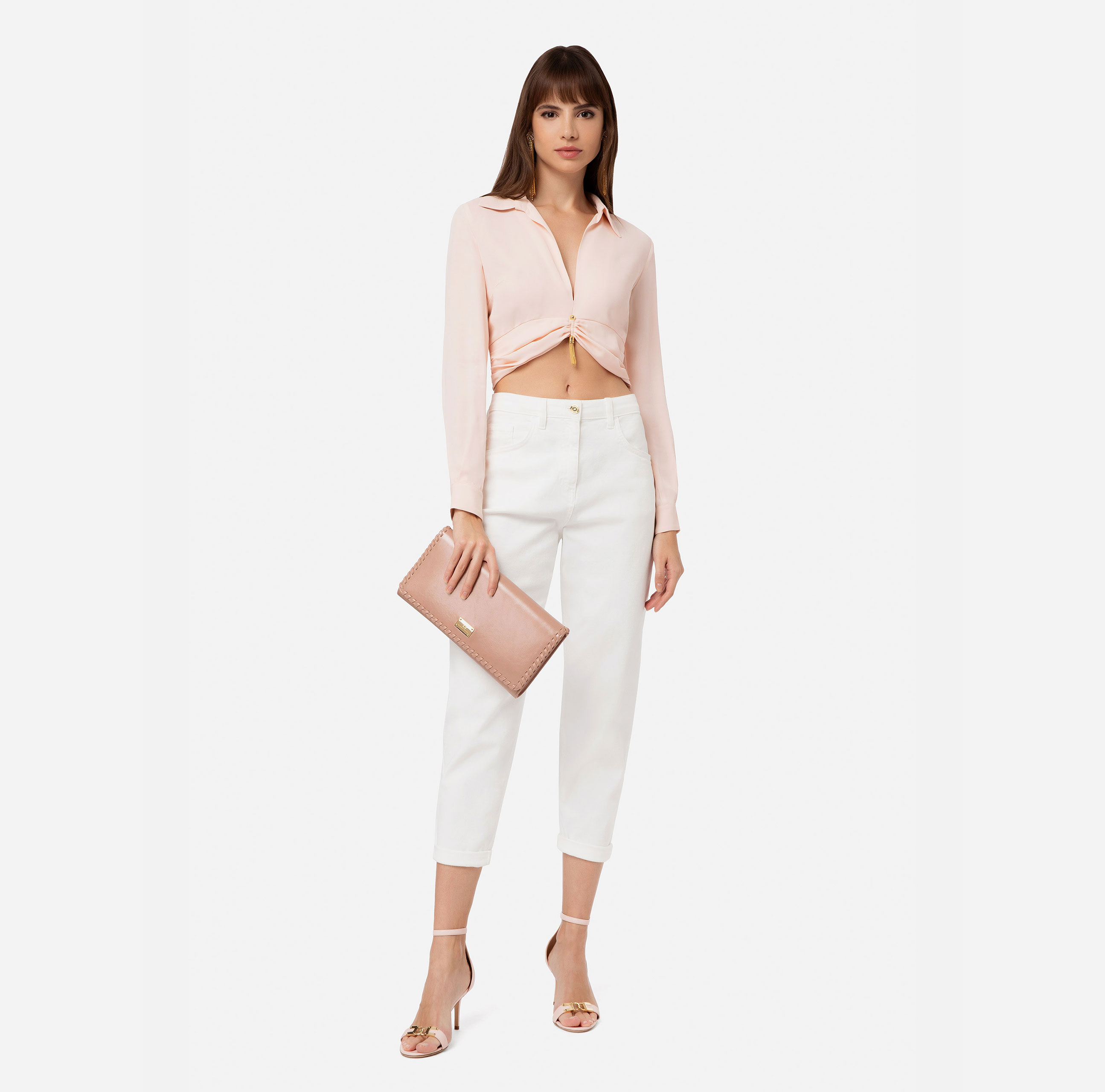 Cropped shirt with collar and V-shaped opening on the front - Elisabetta Franchi