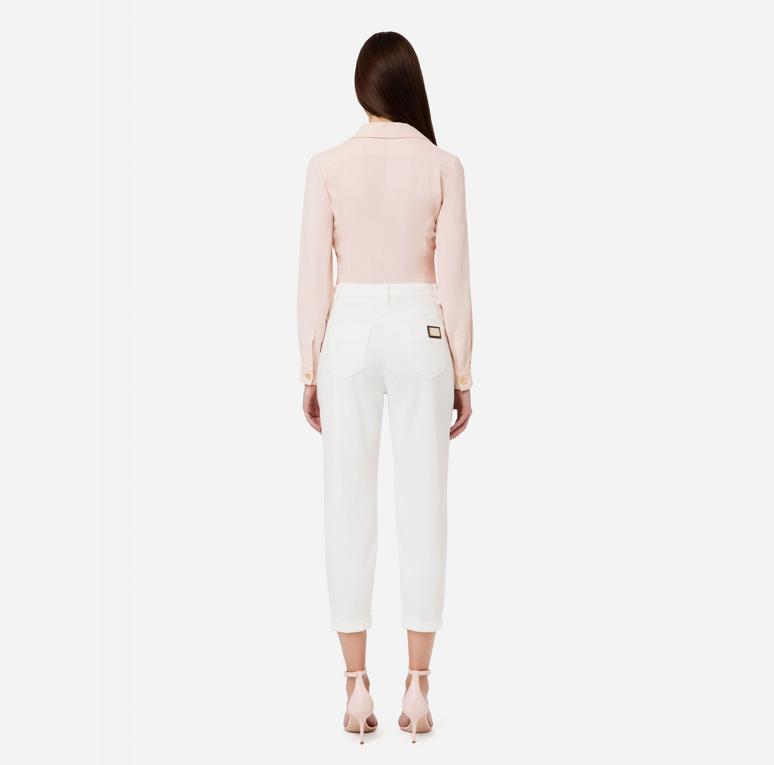 Cropped shirt with collar and V-shaped opening on the front - Elisabetta Franchi