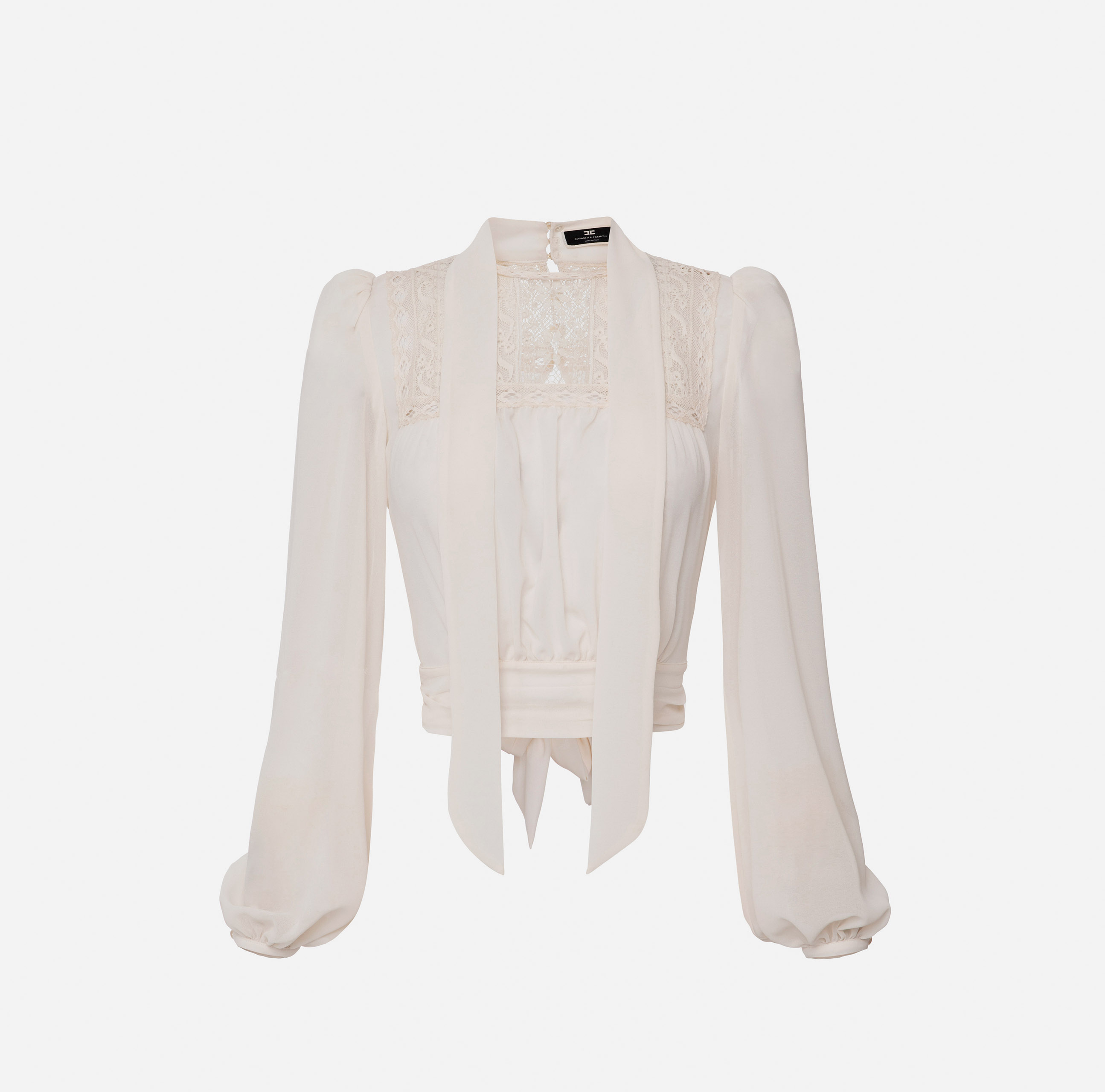 Crop blouse in viscose fabric with lace - Elisabetta Franchi