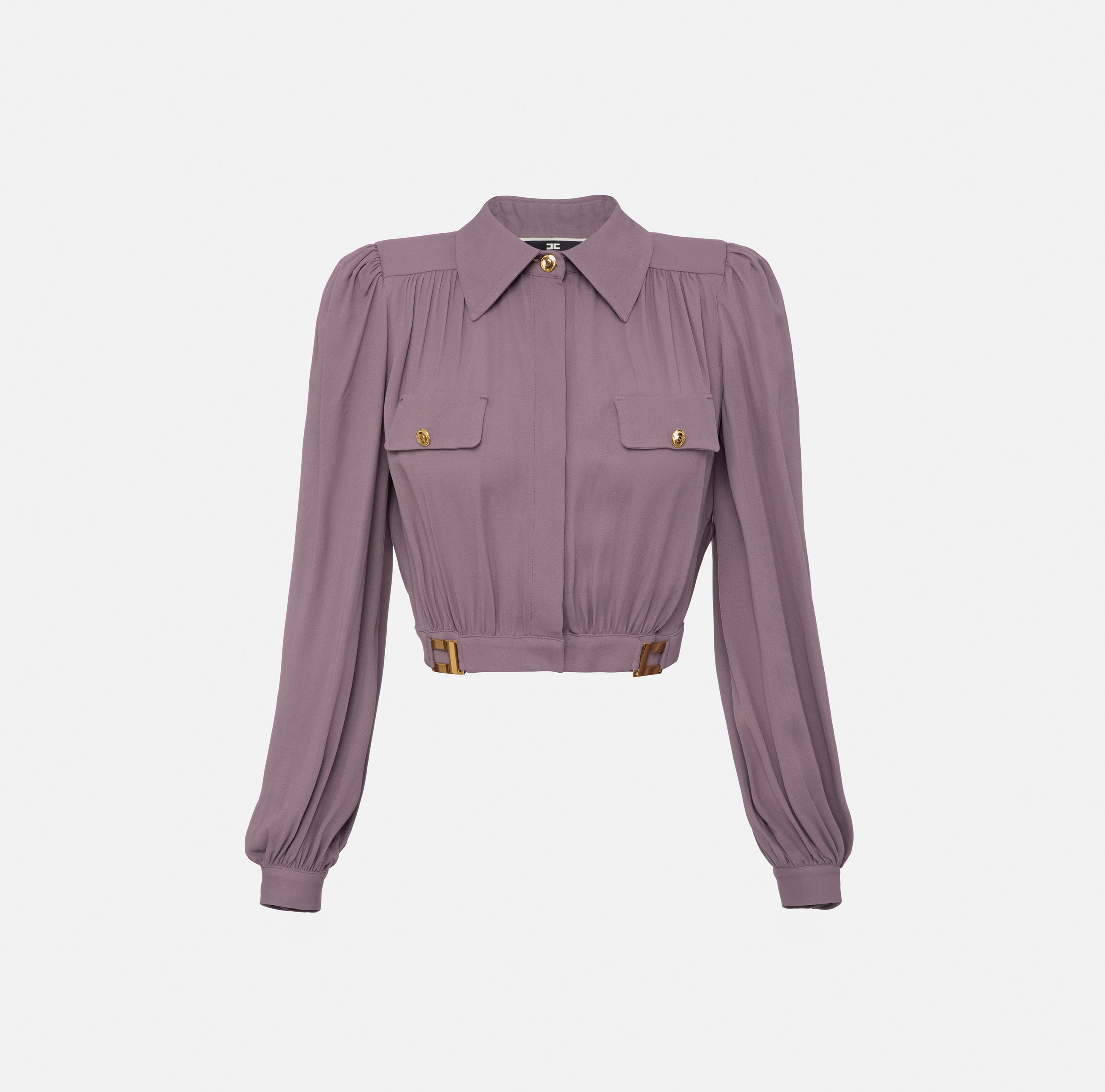 Crop blouse in viscose with logo plaques - Elisabetta Franchi