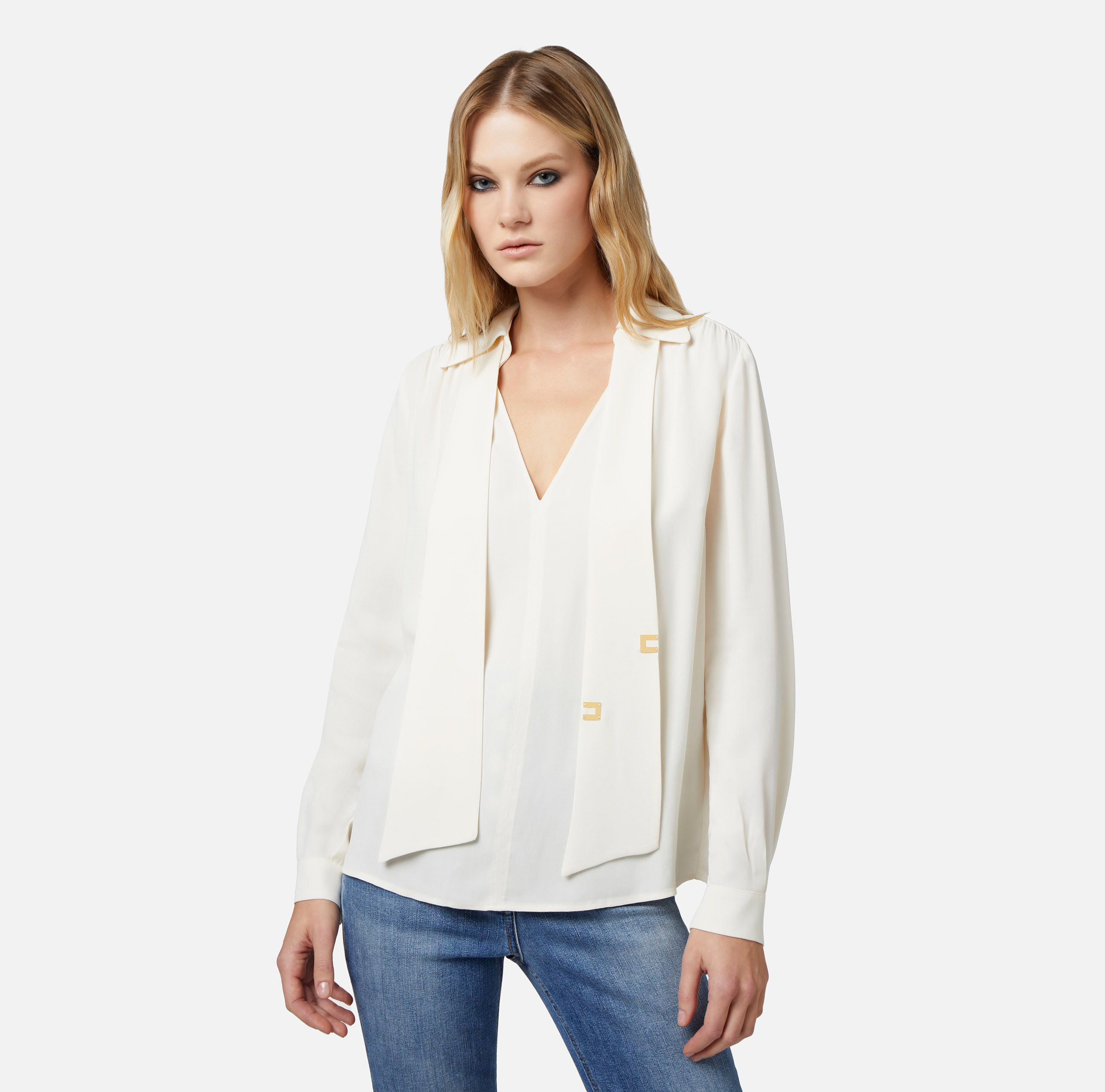 Camicia in georgette di viscosa con foulard lettering - Elisabetta Franchi