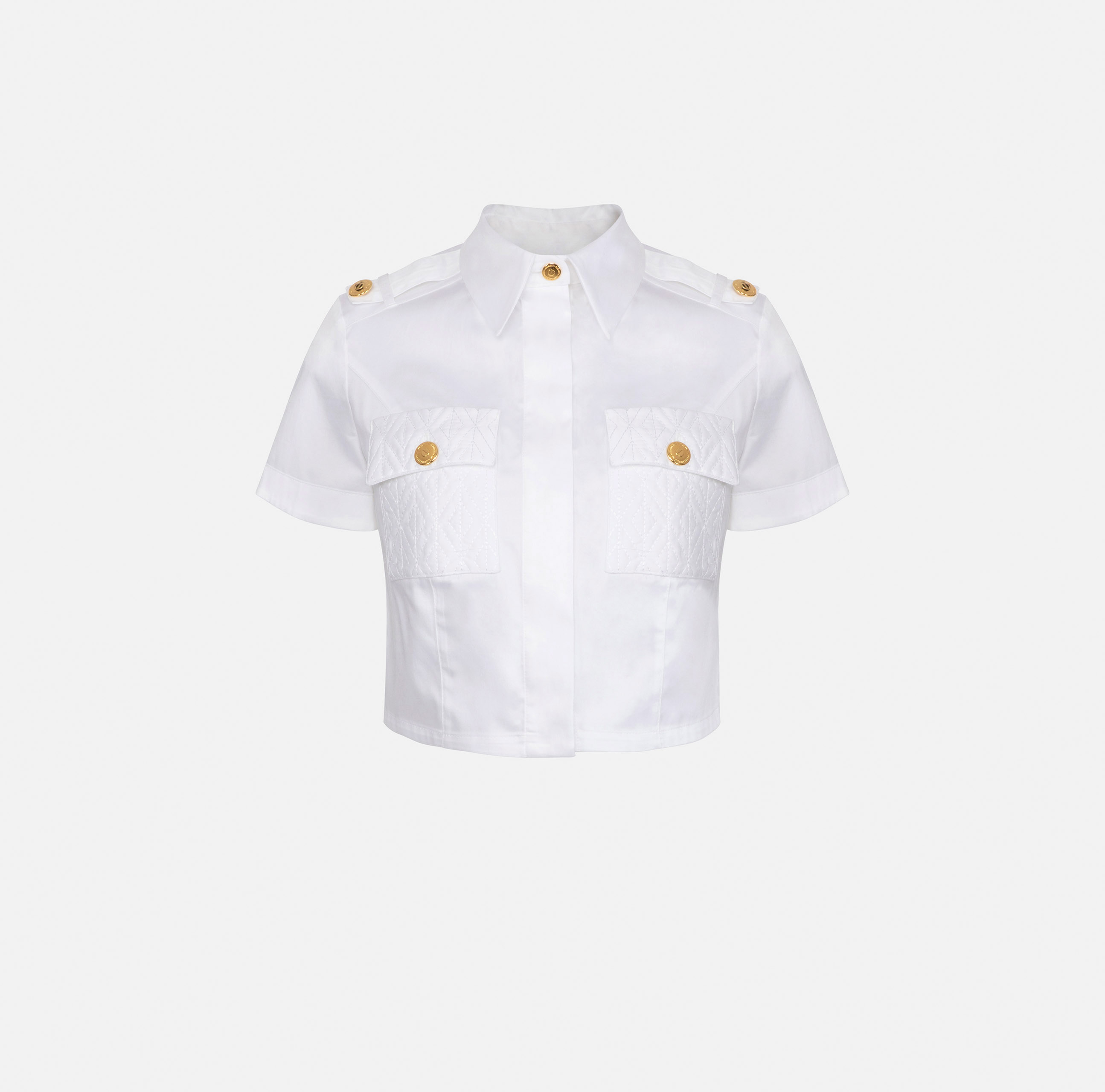 Cropped-Hemdbluse aus Baumwolle mit Taschen-Stickerei - Elisabetta Franchi