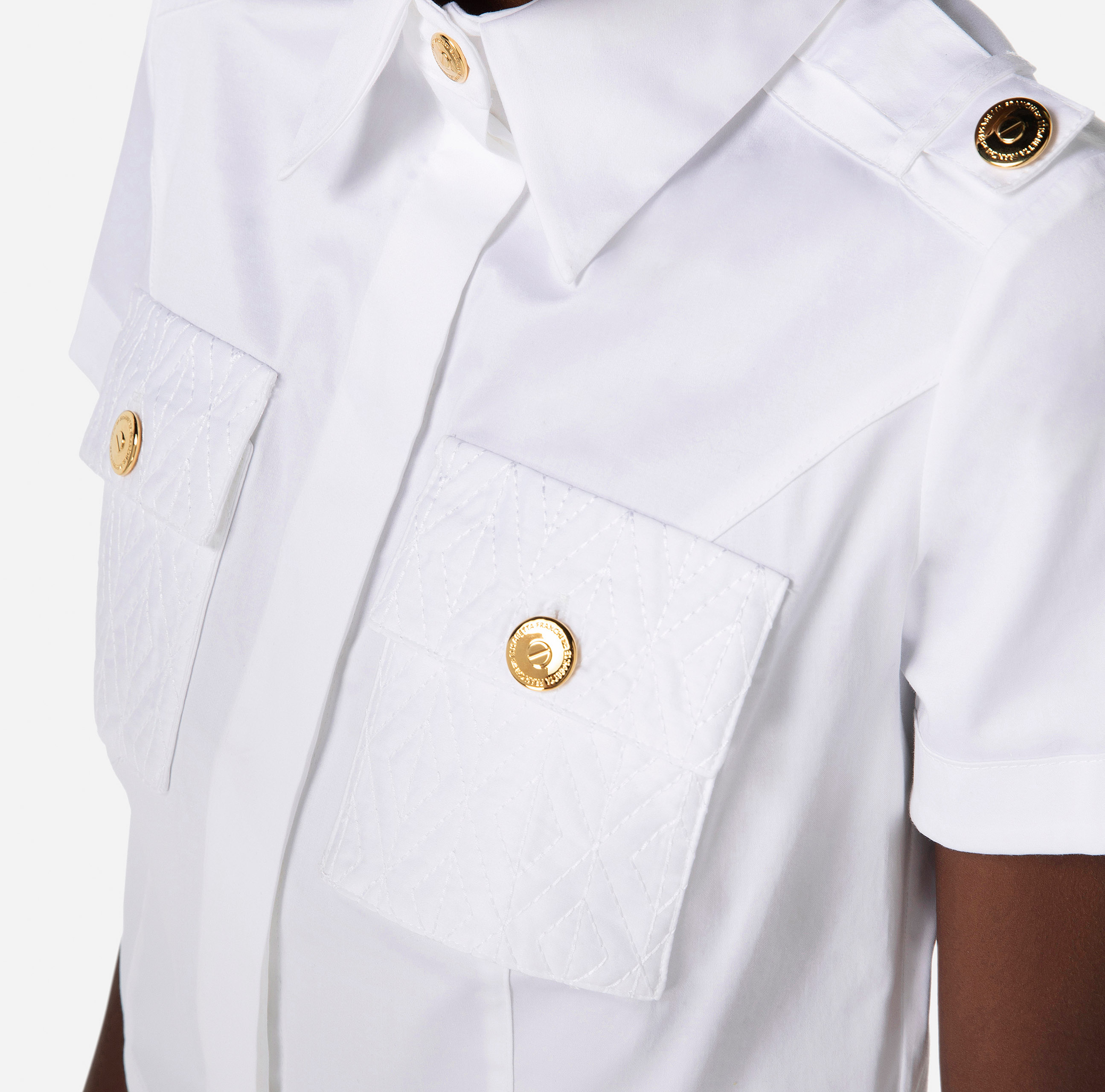 Cropped-Hemdbluse aus Baumwolle mit Taschen-Stickerei - Elisabetta Franchi