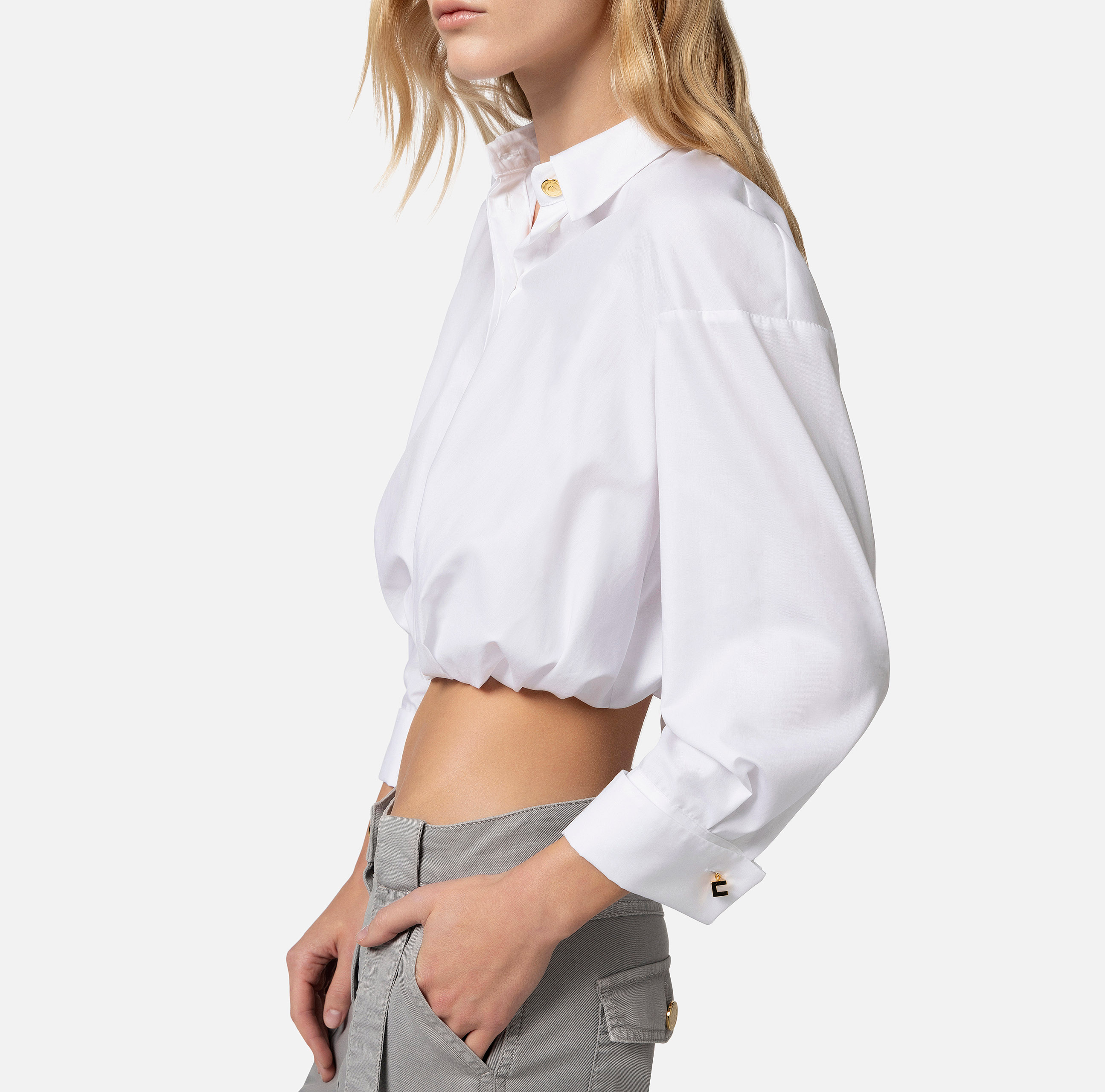 Cropped cotton poplin shirt - Elisabetta Franchi