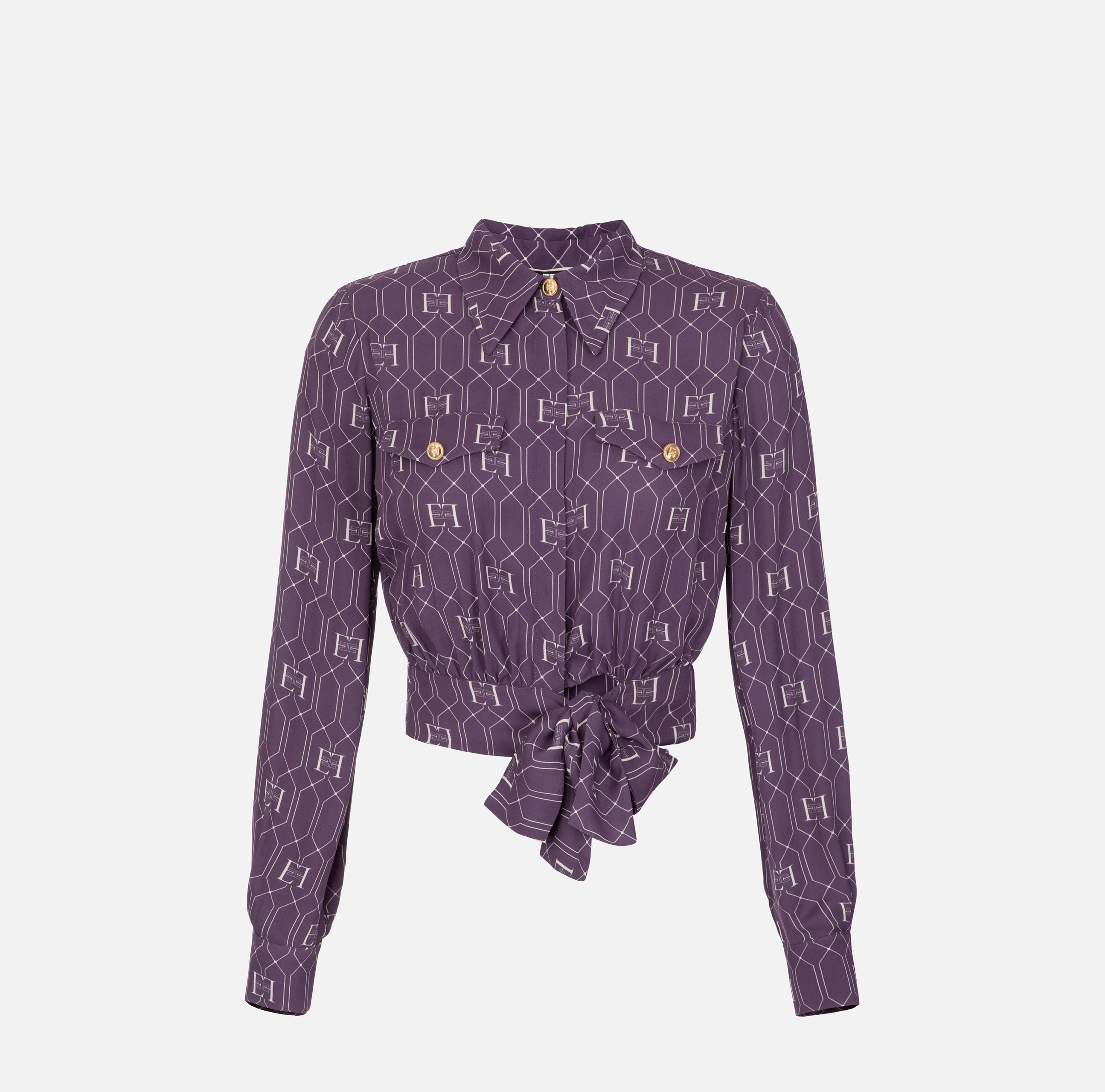 Crop blouse in viscose fabric with logo print - ABBIGLIAMENTO - Elisabetta Franchi