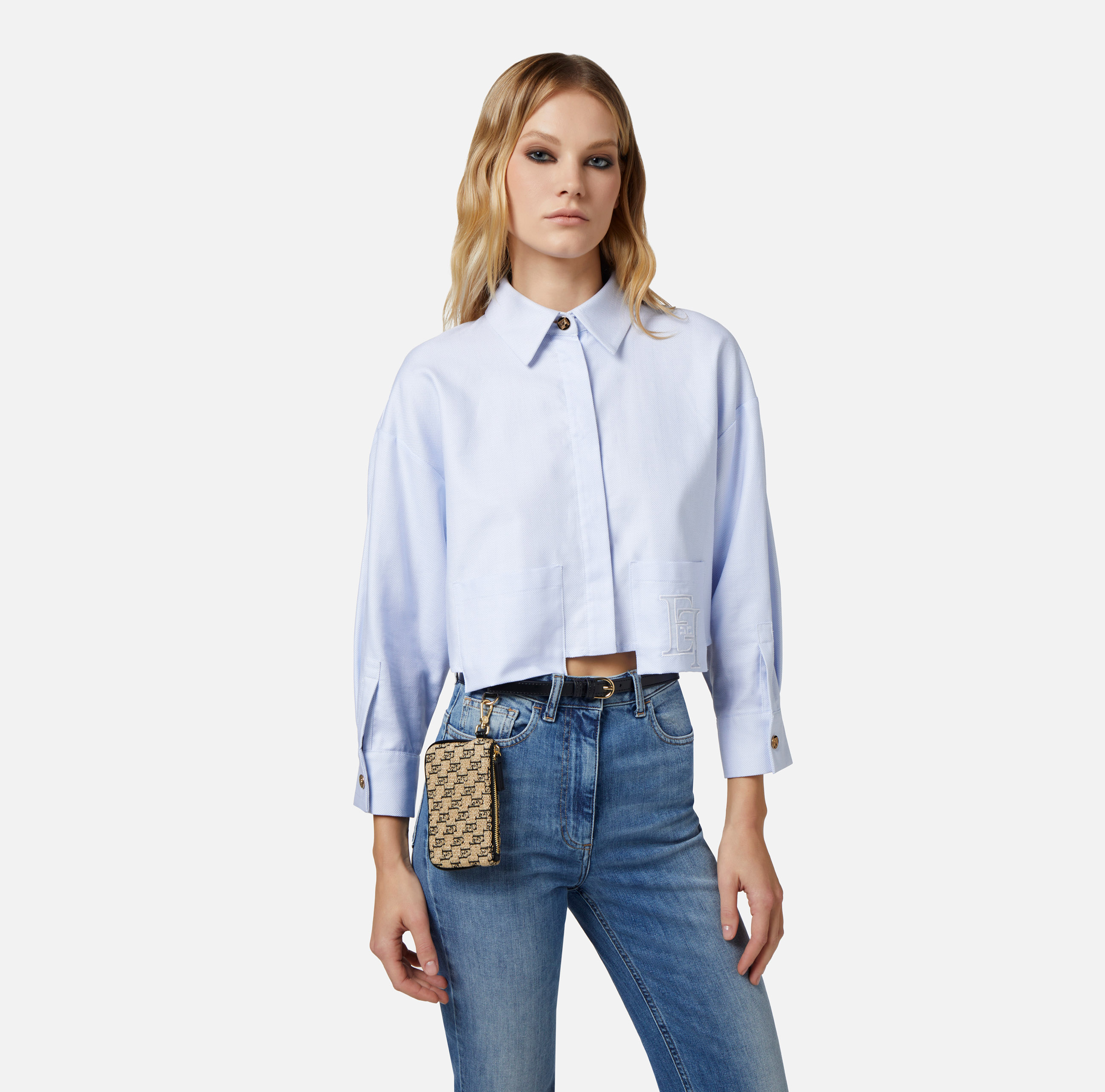 Cropped cotton poplin shirt - Elisabetta Franchi