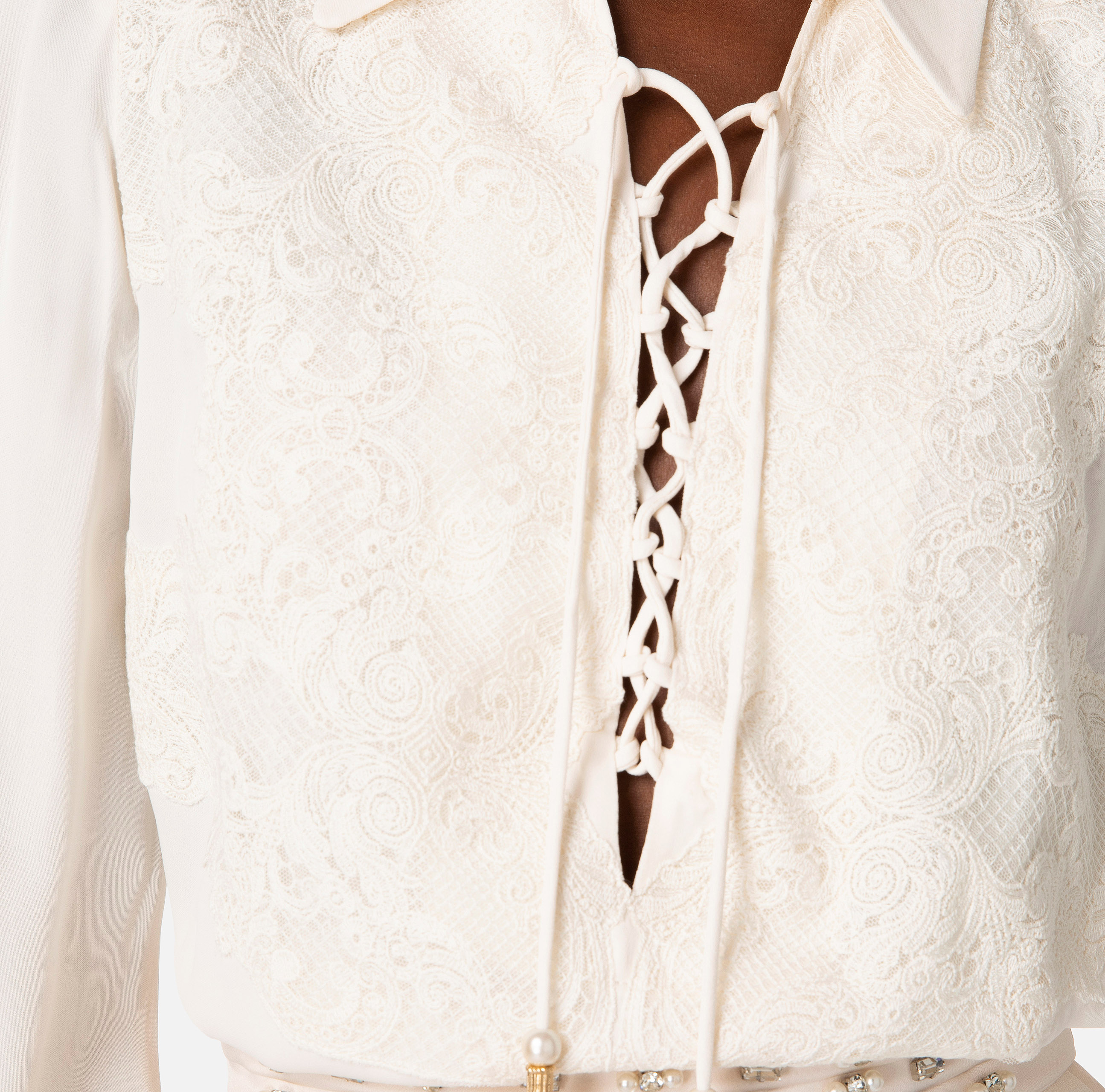 Blouse in viscose fabric with lace bib - Elisabetta Franchi