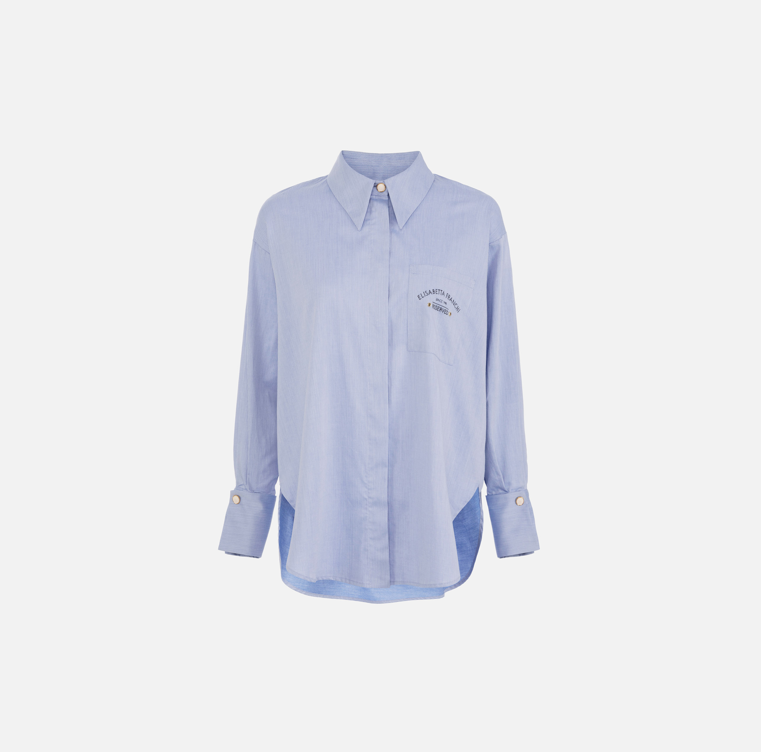 Wijd uitlopende blouse van poplinkatoen met geborduurd logo - ABBIGLIAMENTO - Elisabetta Franchi