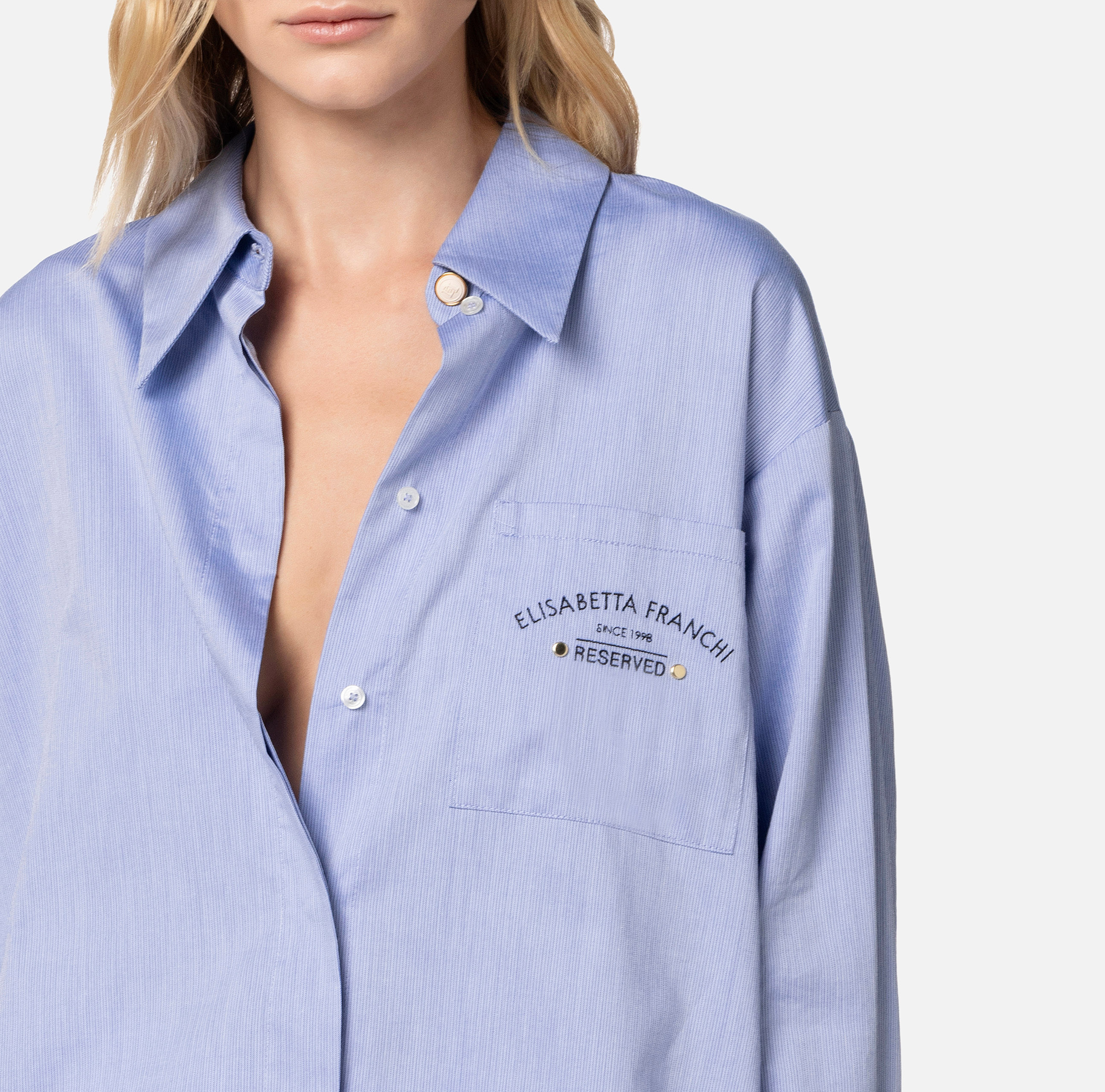 Wijd uitlopende blouse van poplinkatoen met geborduurd logo - Elisabetta Franchi