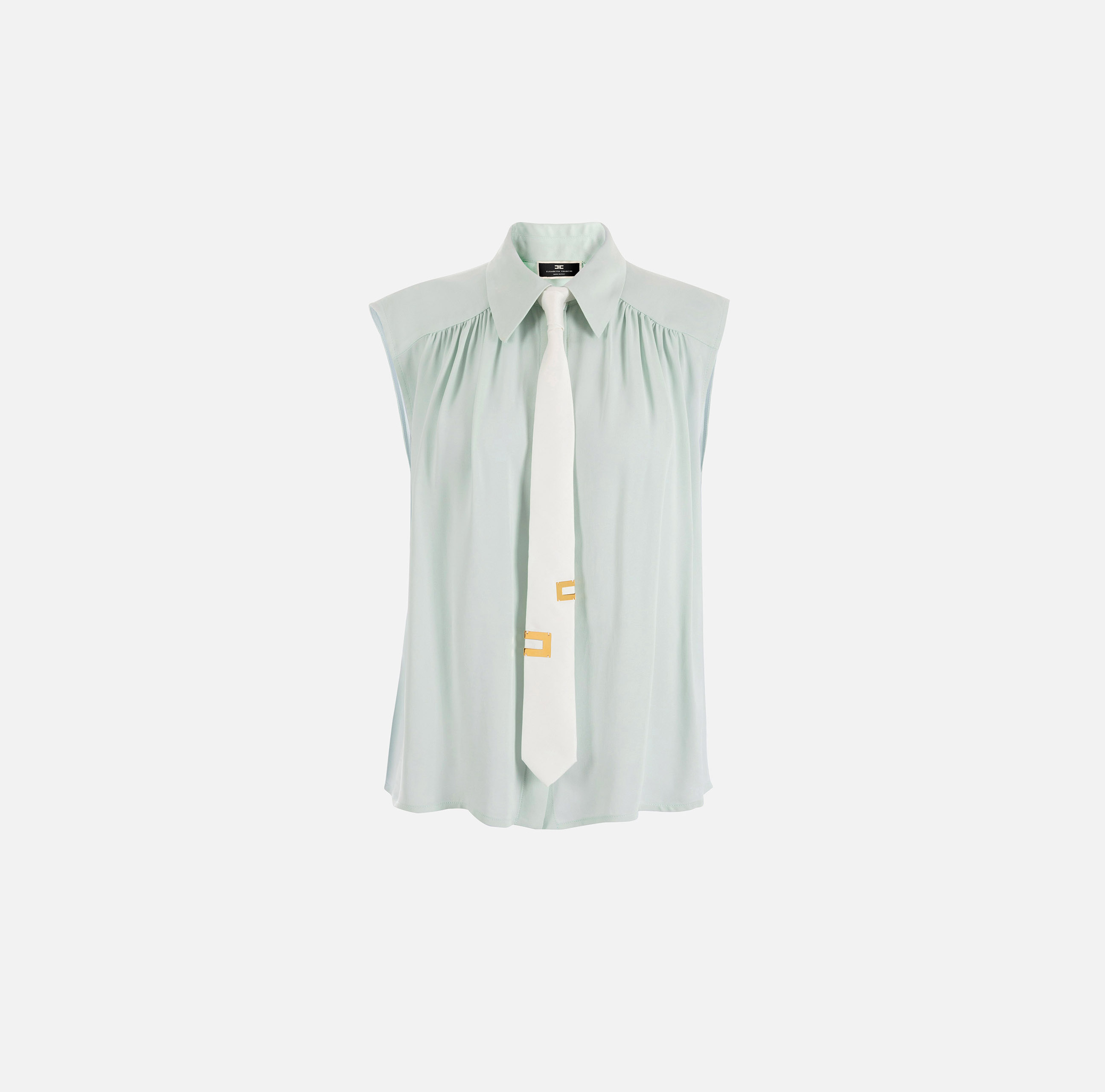 Flared blouse in viscose georgette fabric with lettering tie - ABBIGLIAMENTO - Elisabetta Franchi