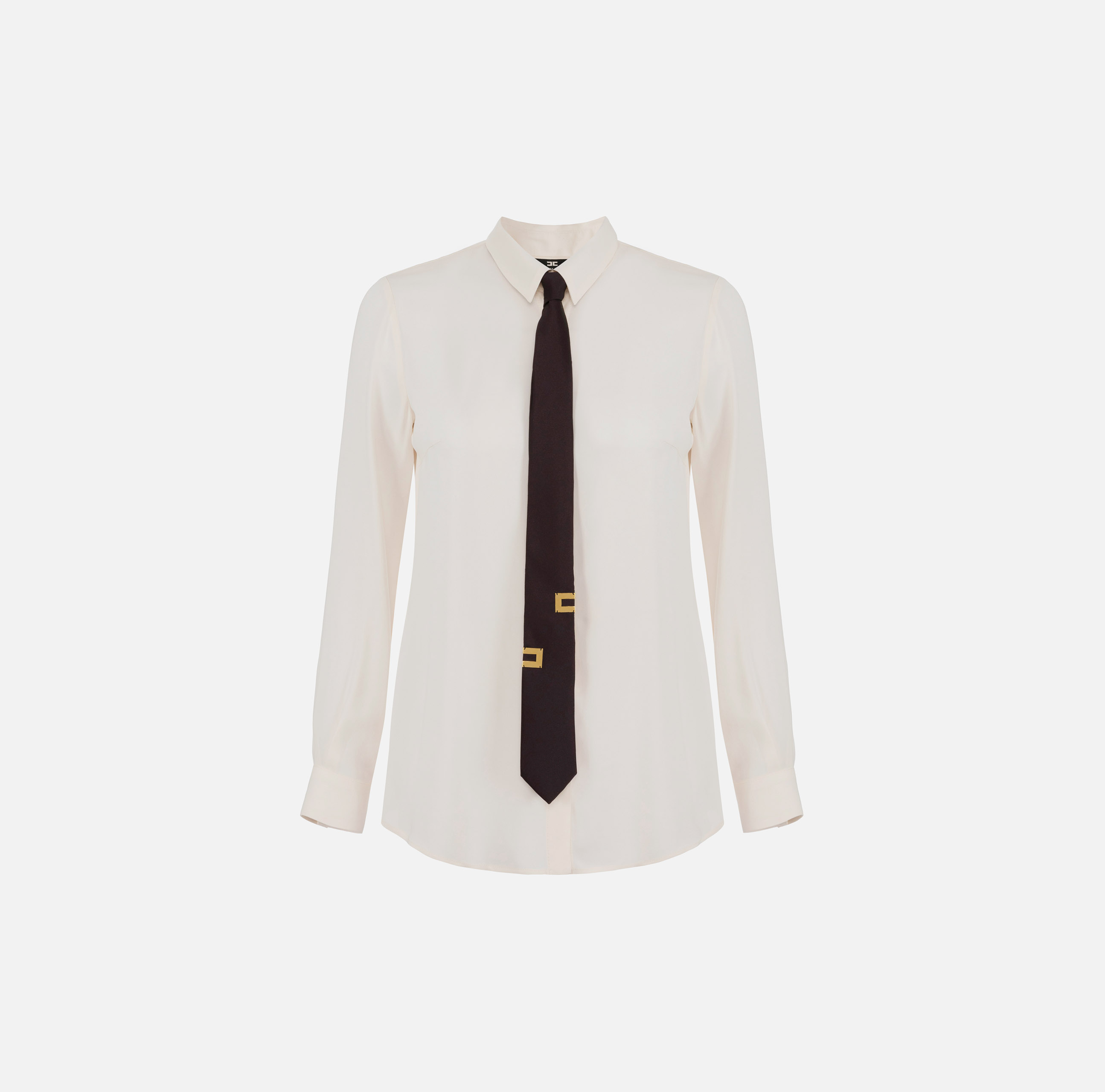 Straight blouse in viscose georgette fabric with lettering tie - ABBIGLIAMENTO - Elisabetta Franchi
