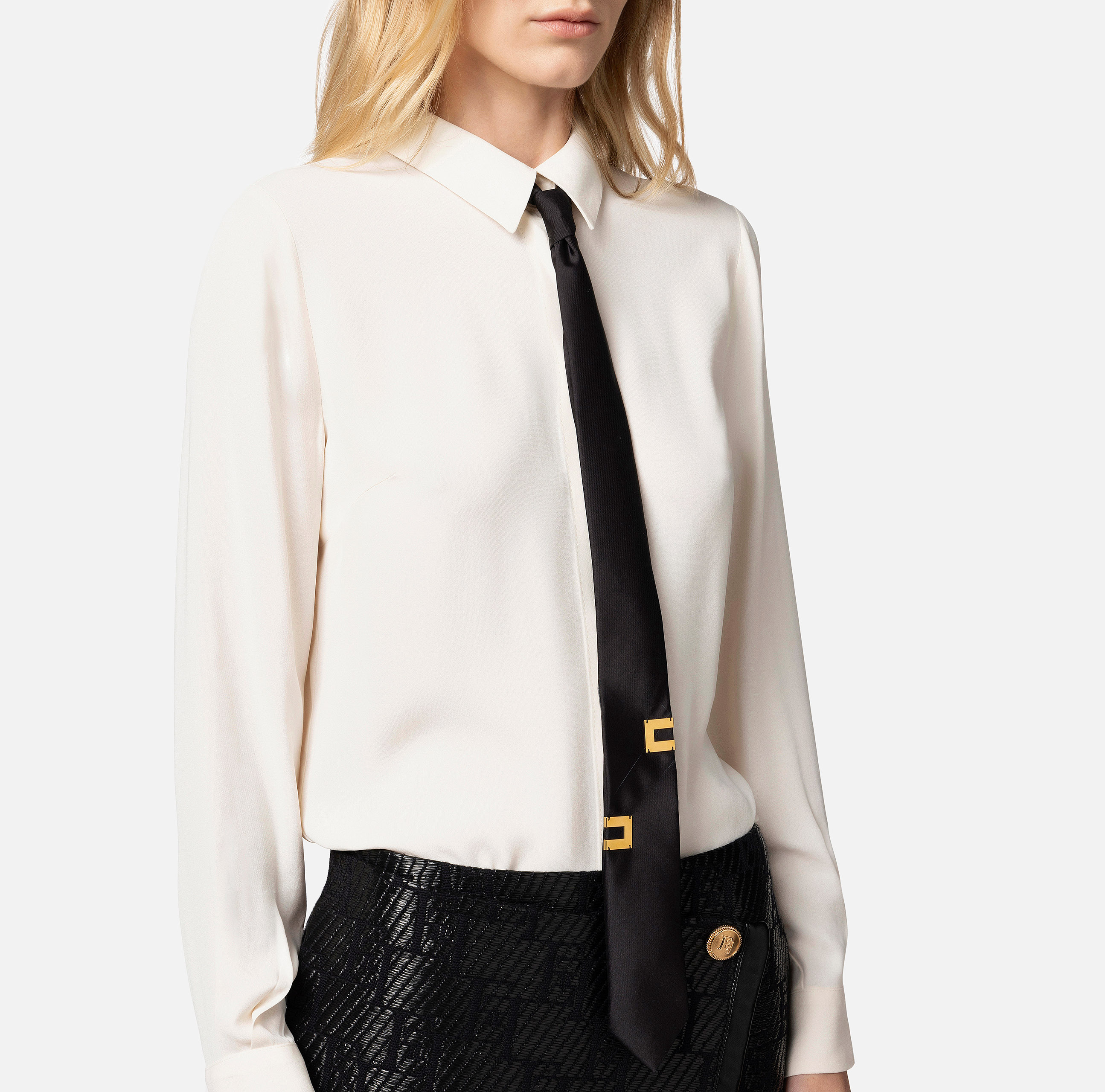 Straight blouse in viscose georgette fabric with lettering tie - Elisabetta Franchi
