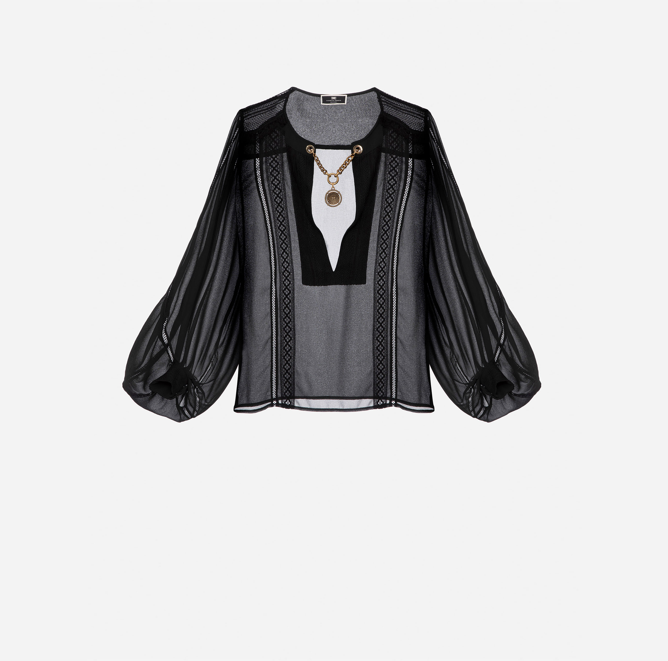 Blouse with ascot tie and lace inserts - Elisabetta Franchi