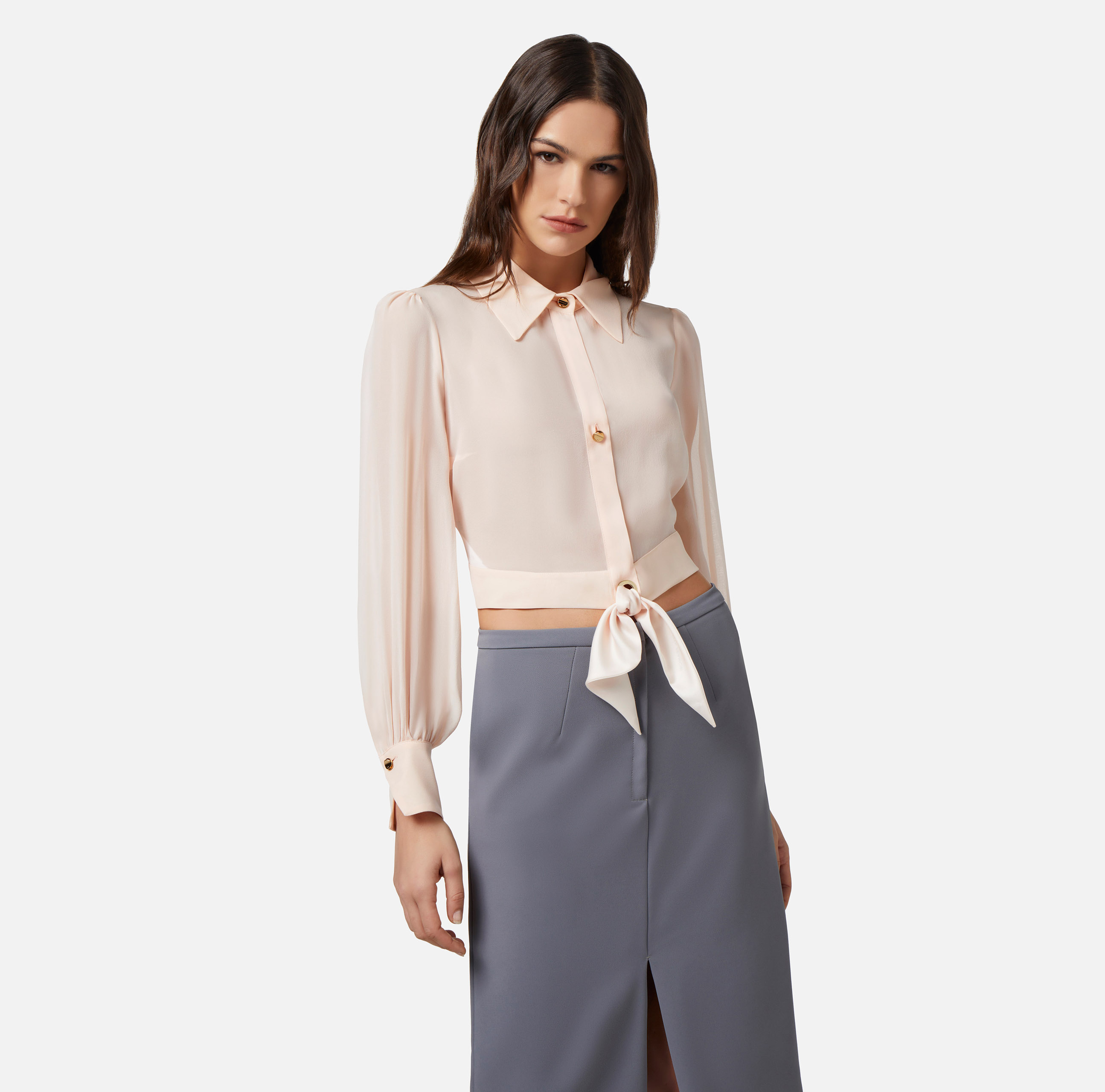 Короткая блузка из шёлкового жоржета с декоративным узлом - Elisabetta Franchi