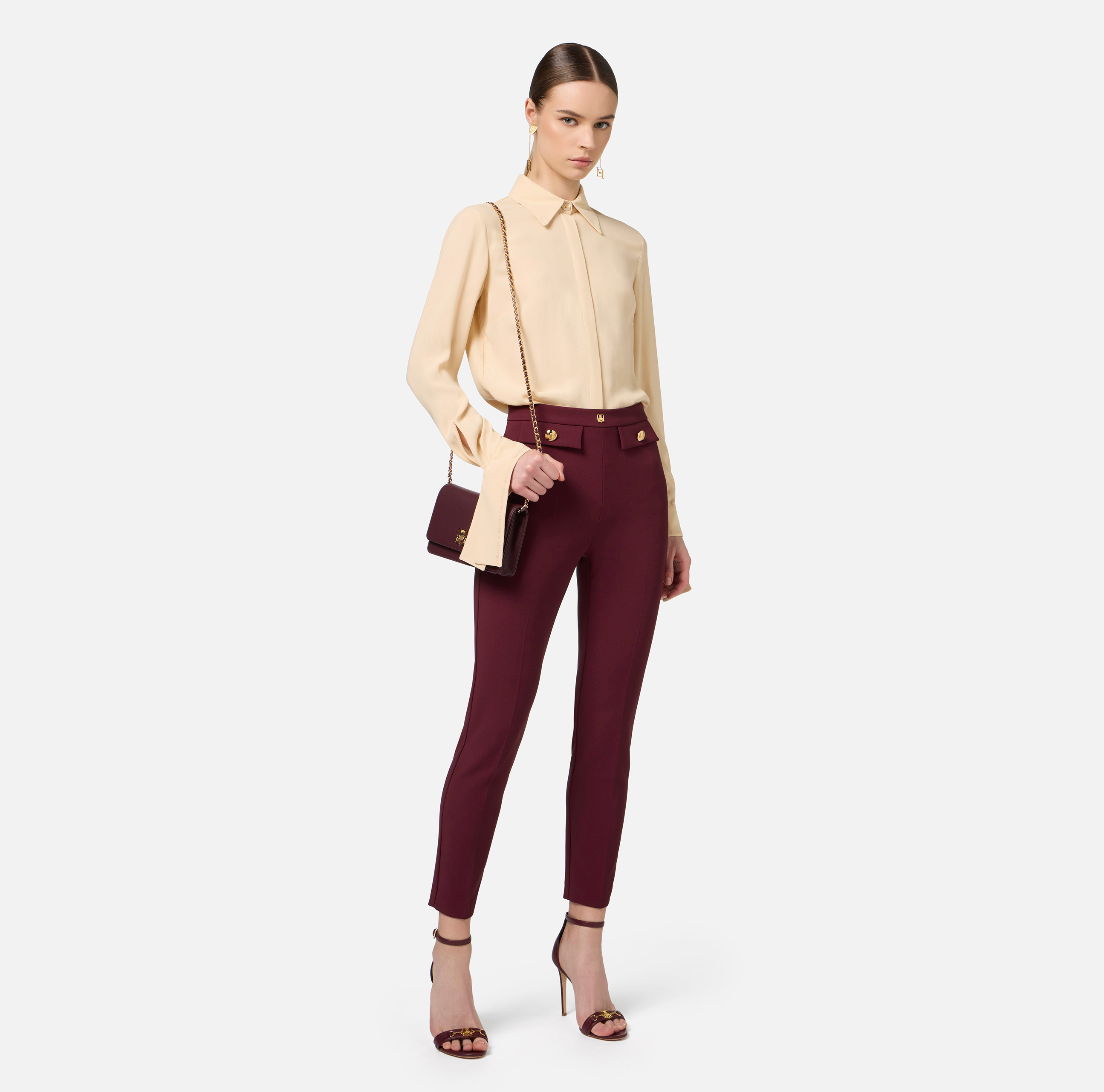 Blouse in georgette fabric with embroidered cuffs - Elisabetta Franchi