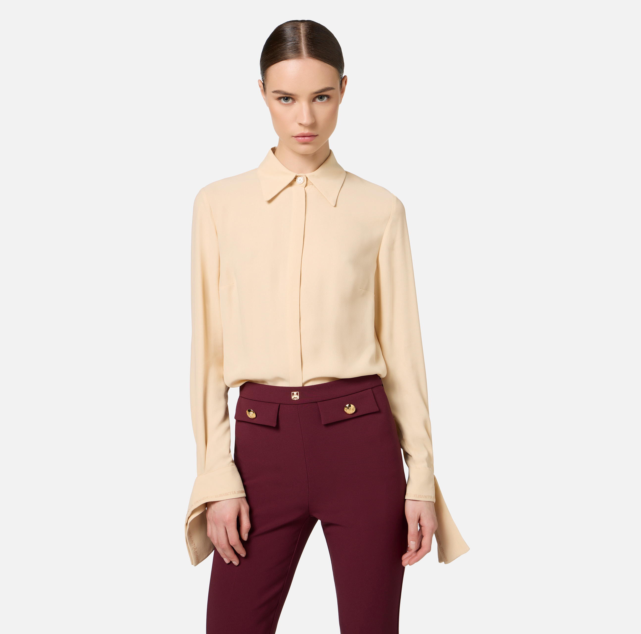 Blouse in georgette fabric with embroidered cuffs - Elisabetta Franchi