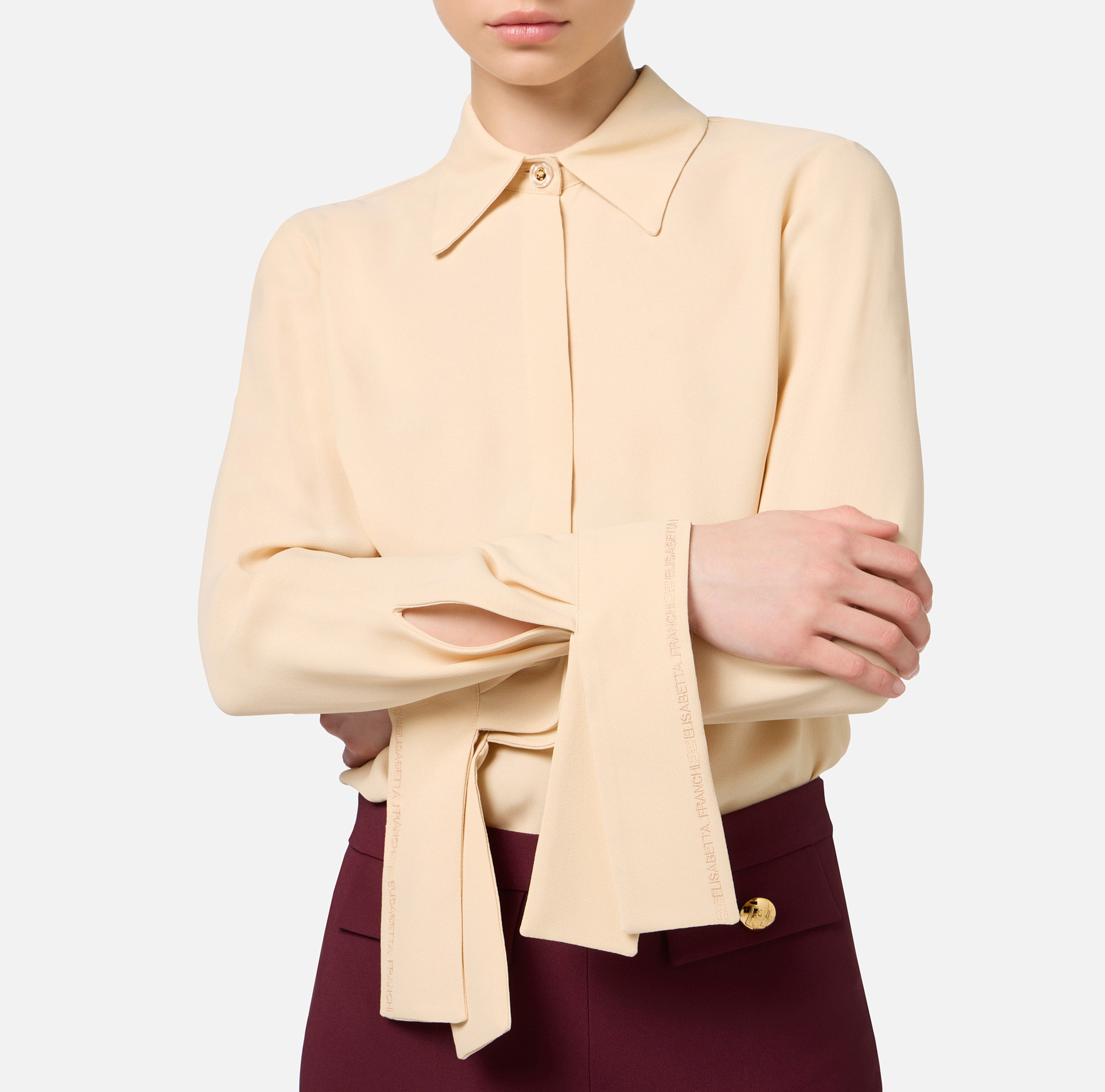 Blouse in georgette fabric with embroidered cuffs - Elisabetta Franchi