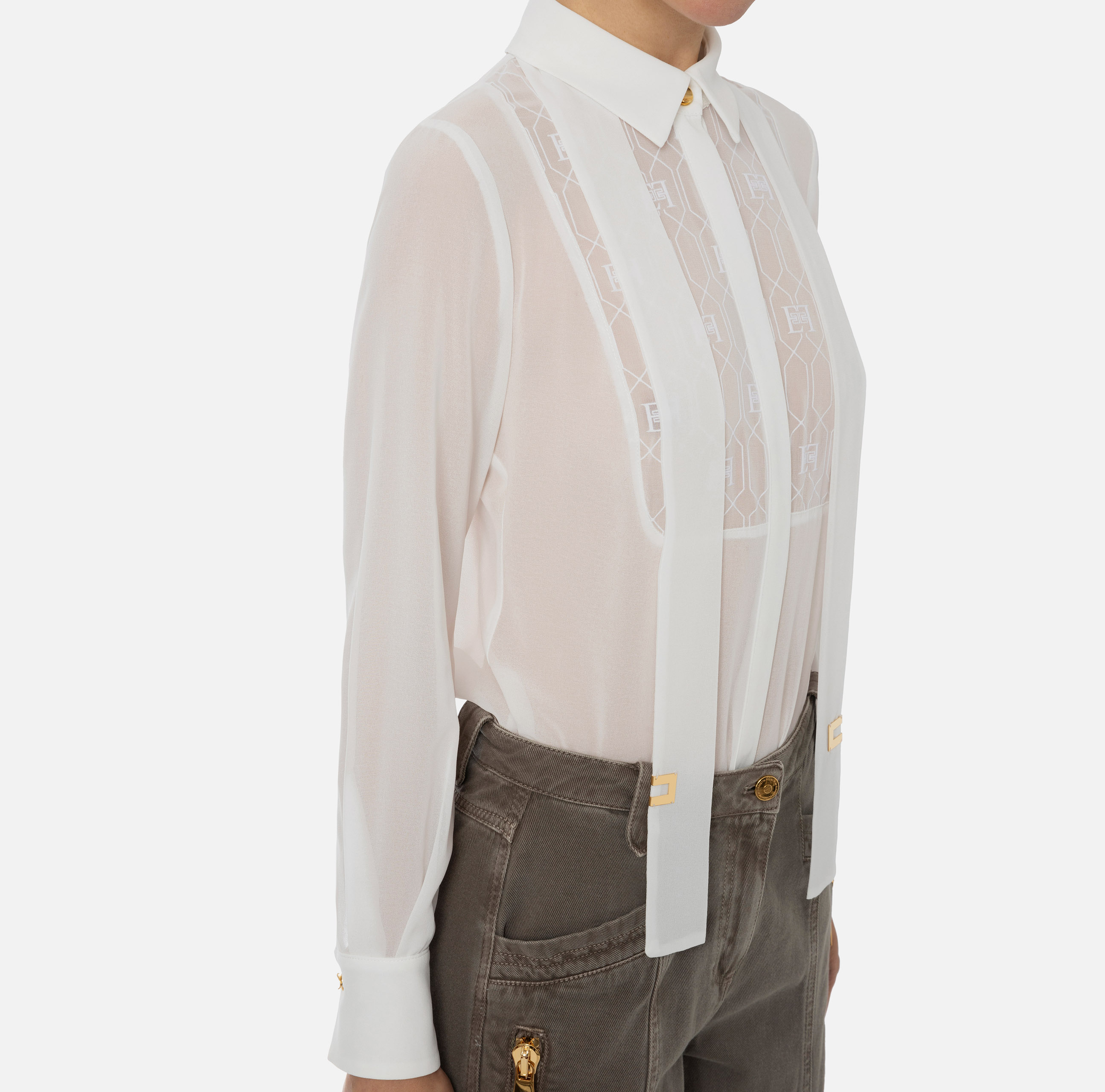 Georgette shirt with flock bib - Elisabetta Franchi