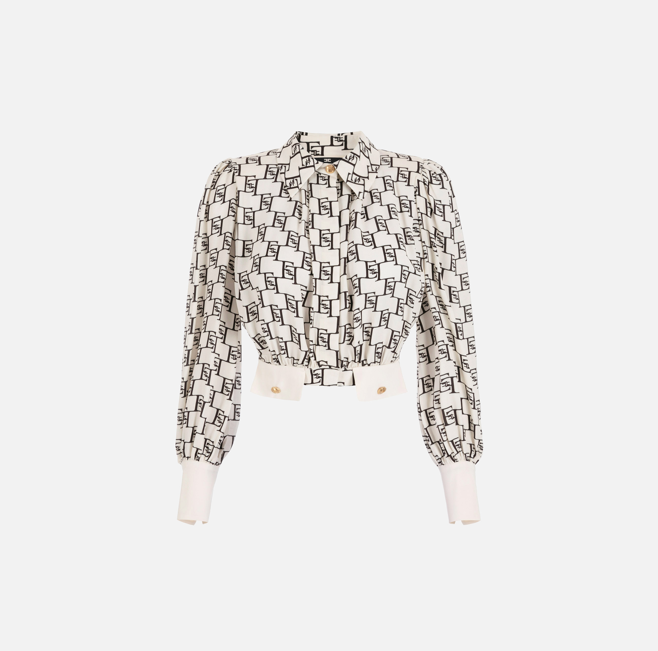 Cropped blouse in viscose georgette fabric with logo print - ABBIGLIAMENTO - Elisabetta Franchi