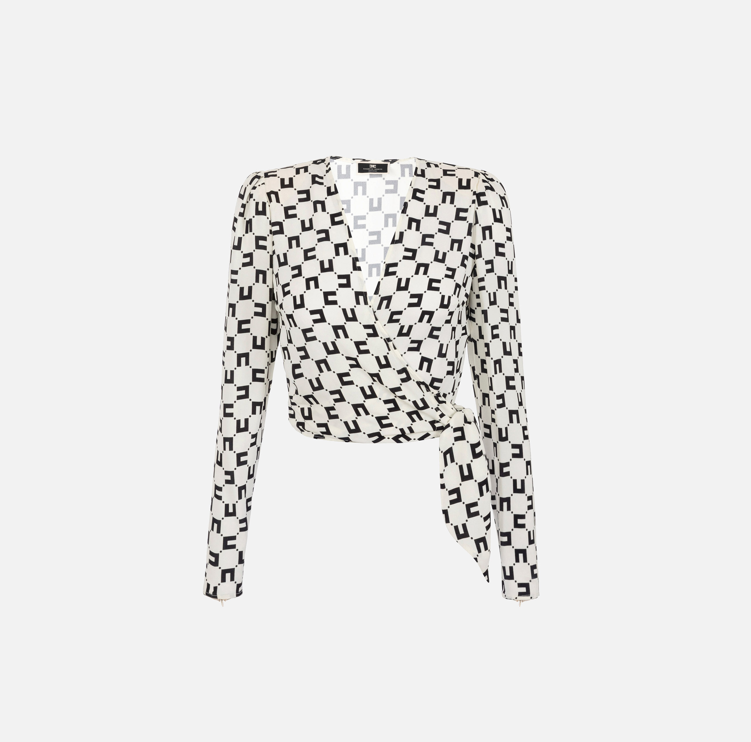 Cropped blouse in viscose georgette fabric with logo print and knot - ABBIGLIAMENTO - Elisabetta Franchi