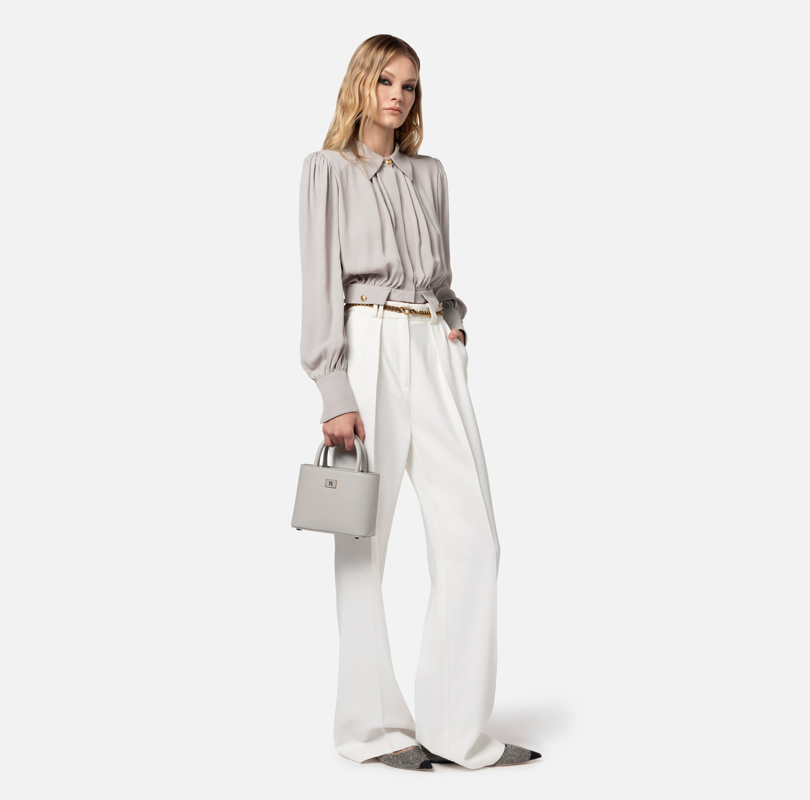 Cropped blouse in viscose georgette fabric - Elisabetta Franchi