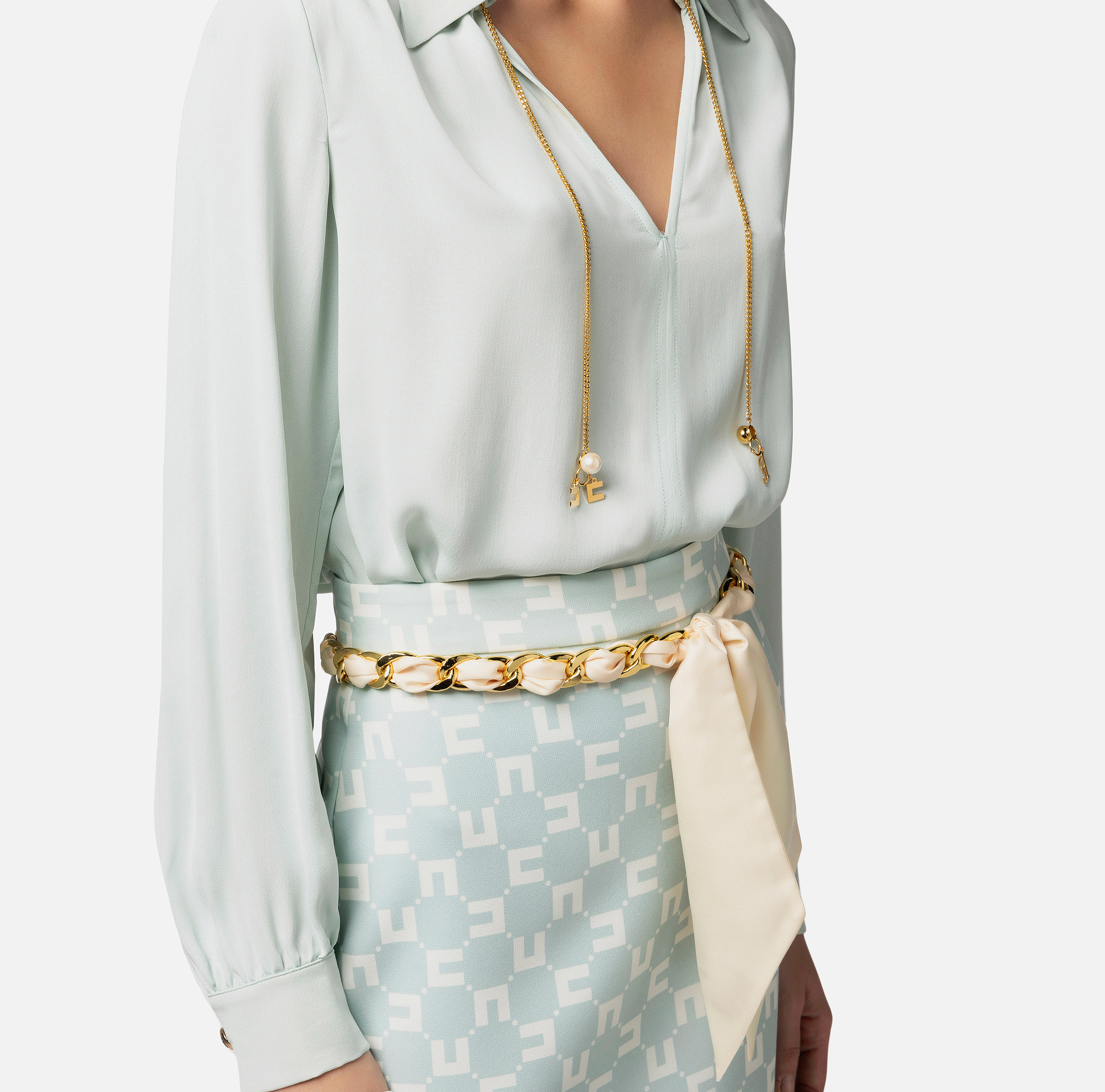 Camisa de georgette de viscosa con accesorio en el cuello - Elisabetta Franchi
