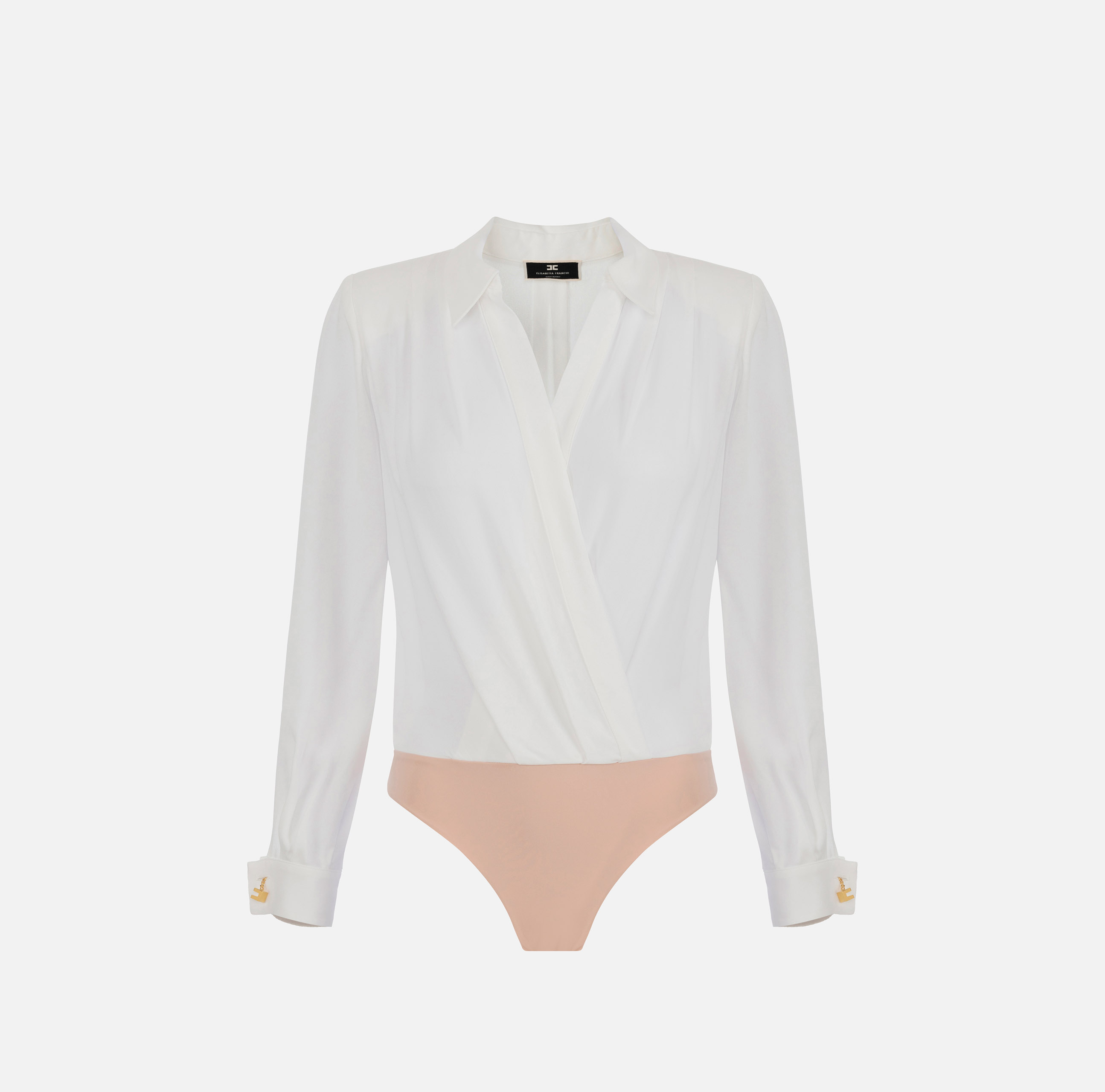 Crossover bodysuit-style blouse in viscose georgette fabric with cufflink - ABBIGLIAMENTO - Elisabetta Franchi