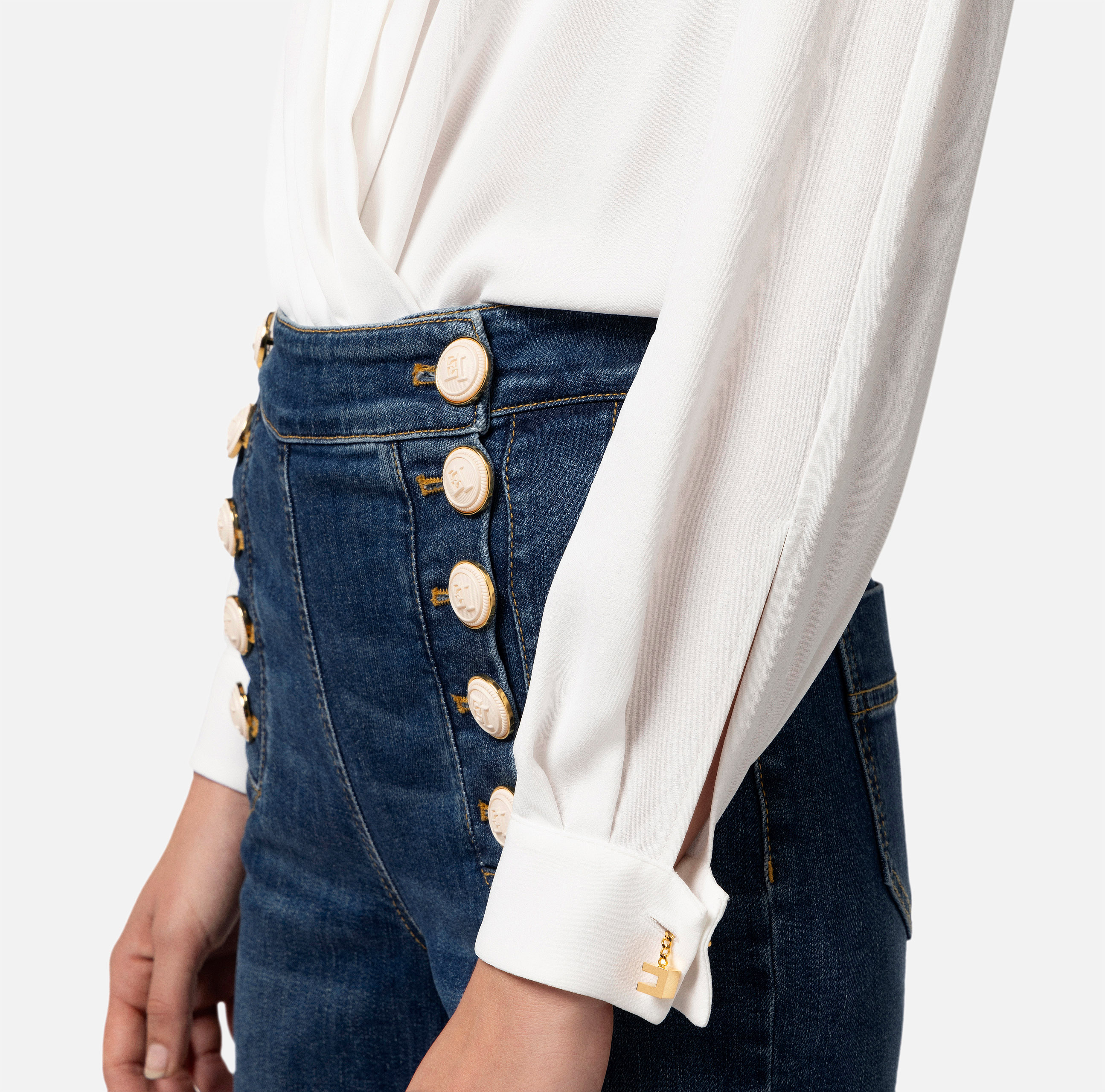 Camicia body incrociata in georgette di viscosa con gemello - Elisabetta Franchi