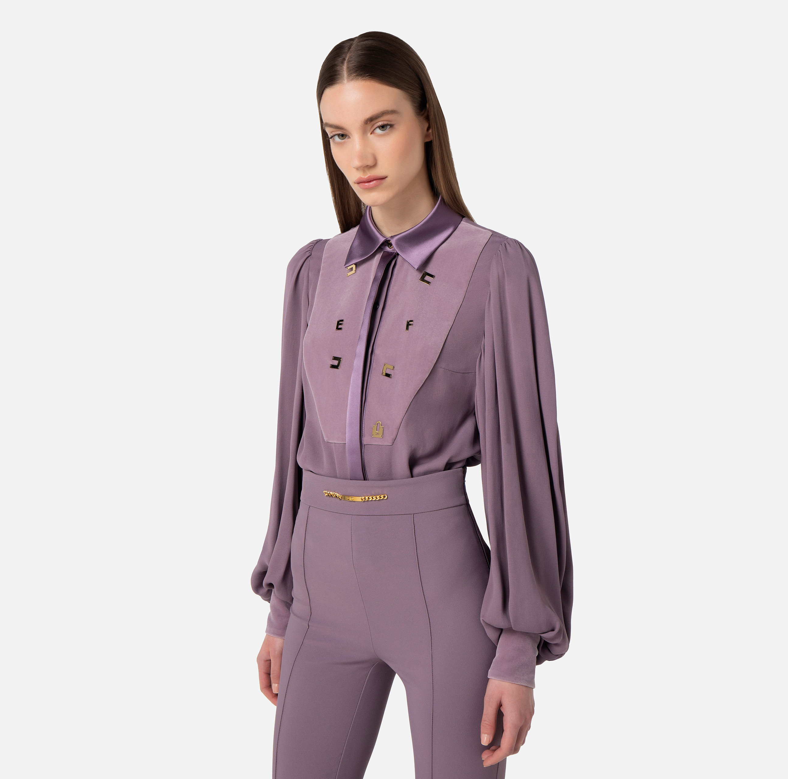 Bodysuit-style shirt in viscose with logo plaques - Elisabetta Franchi
