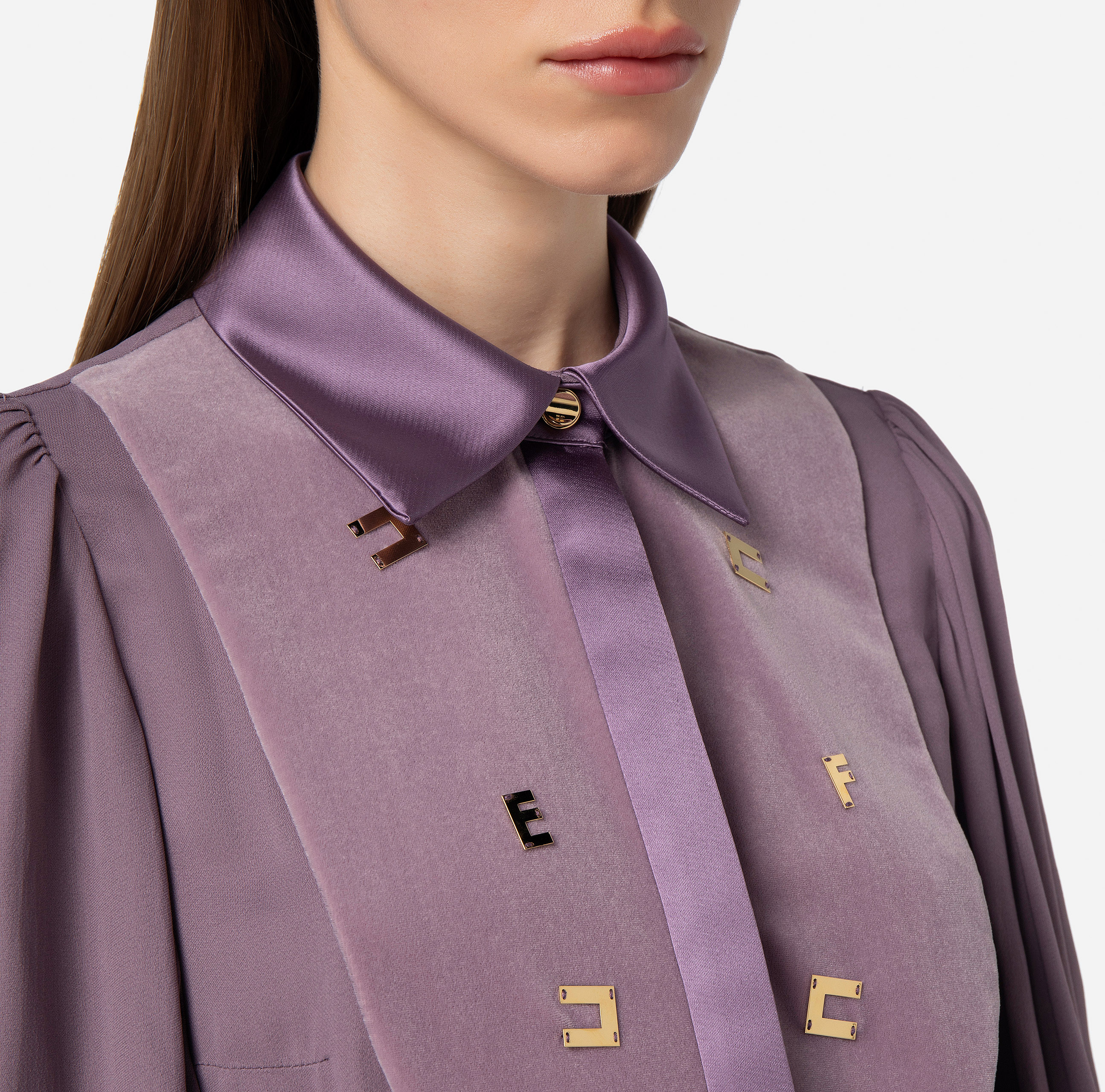 Camisa body de viscosa con placas del logotipo - Elisabetta Franchi